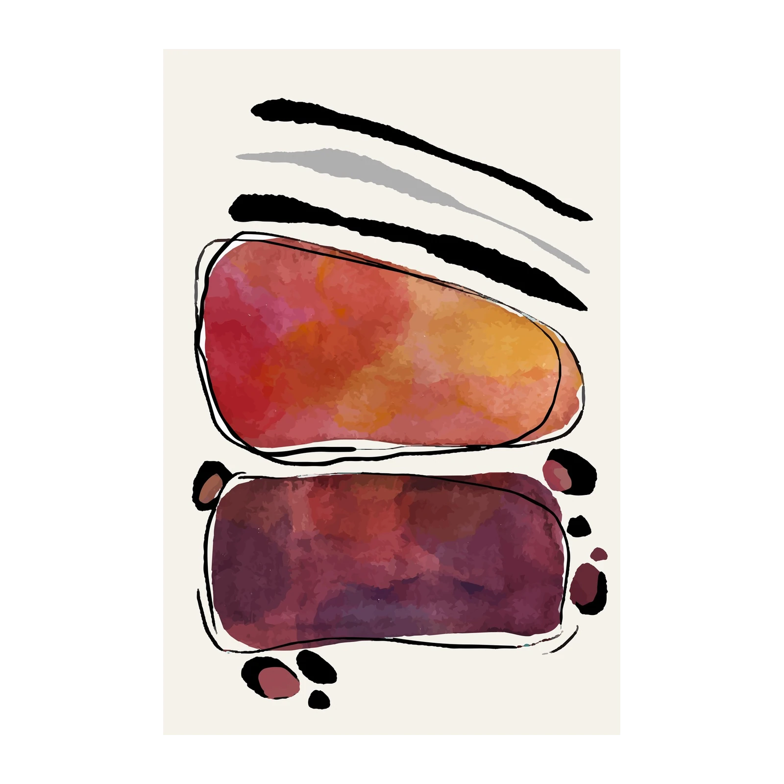 Modern Abstract Ochre & Burgundy Shapes Wall Art