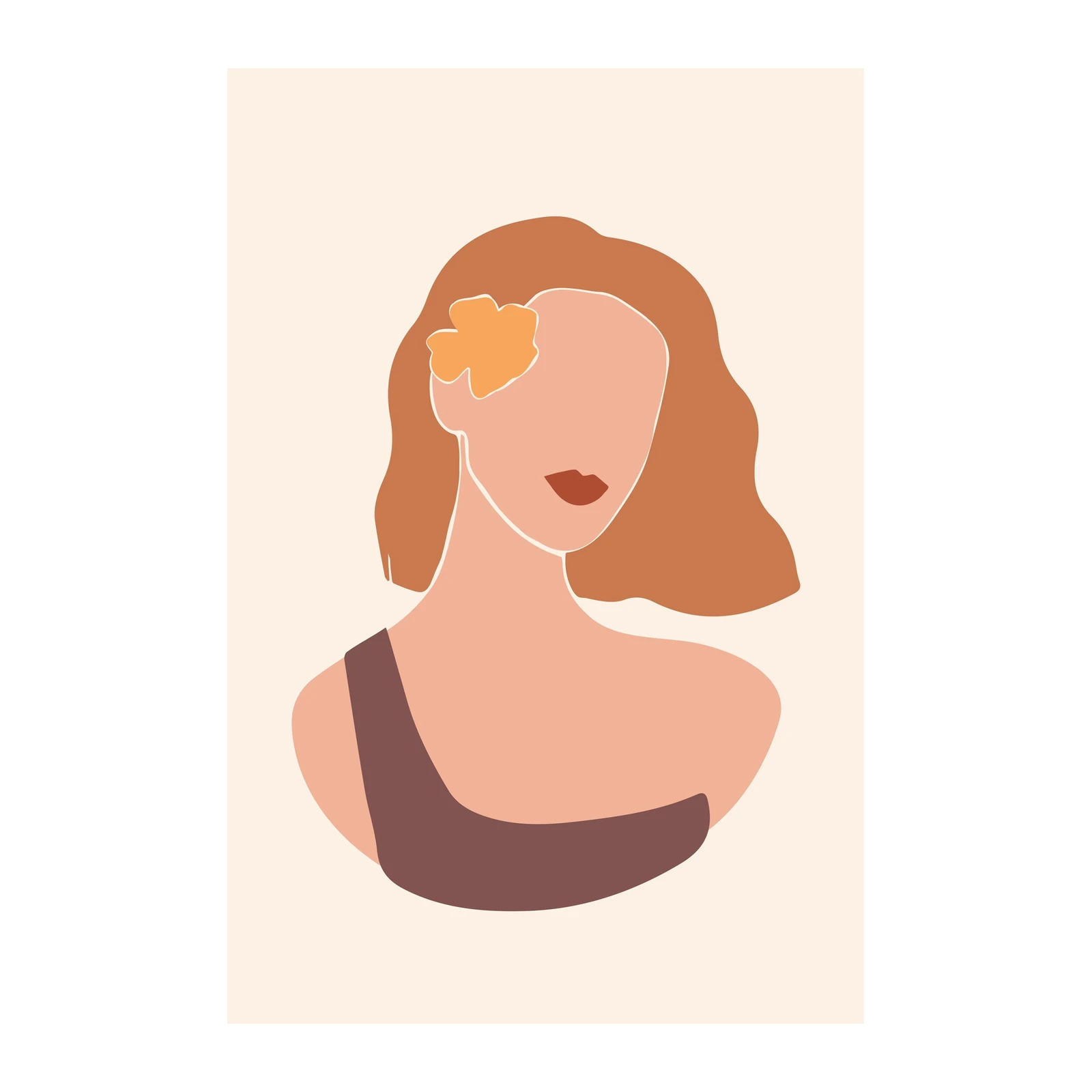 Boho Abstract Woman Face Floral Wall Art