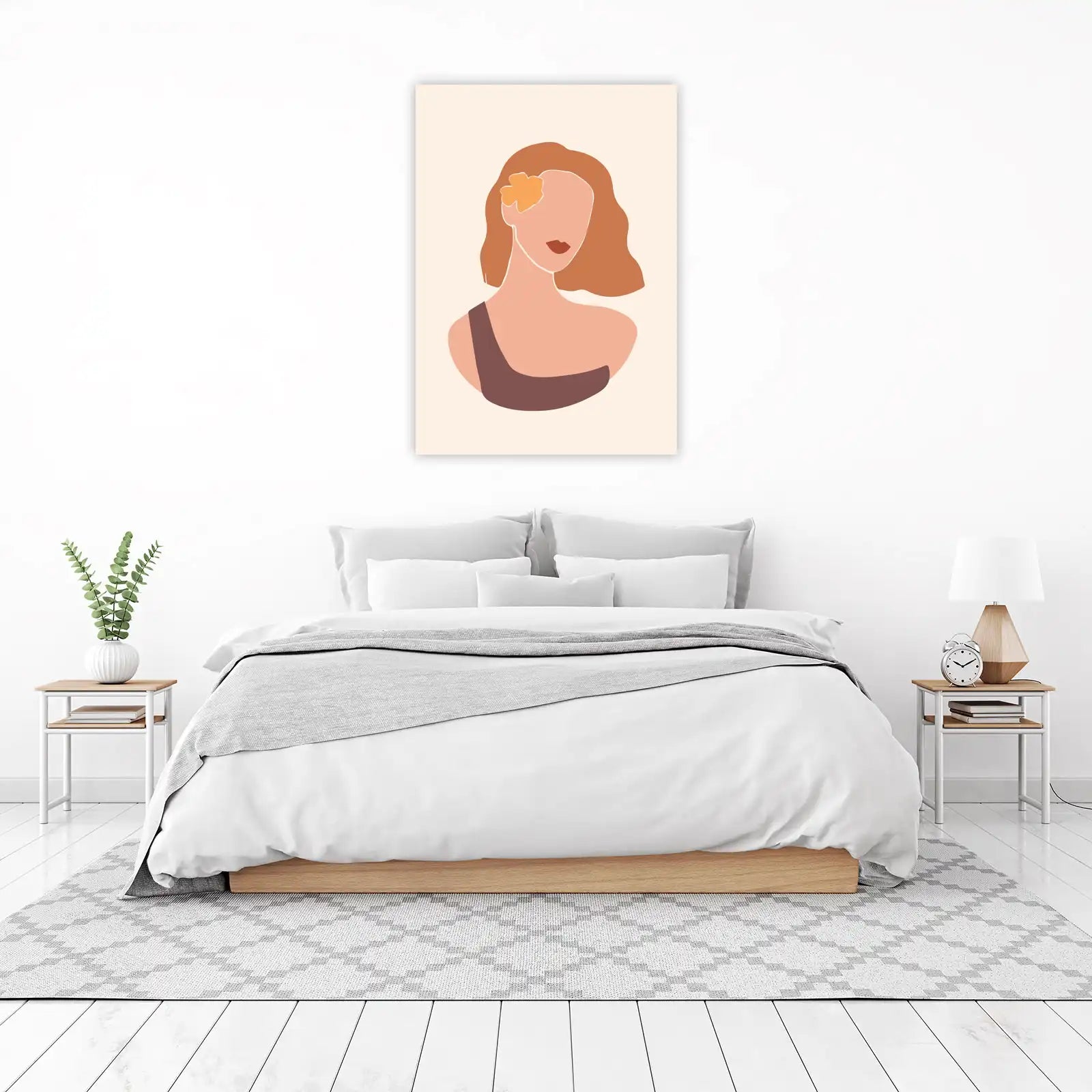 Boho Abstract Woman Face Floral Wall Art