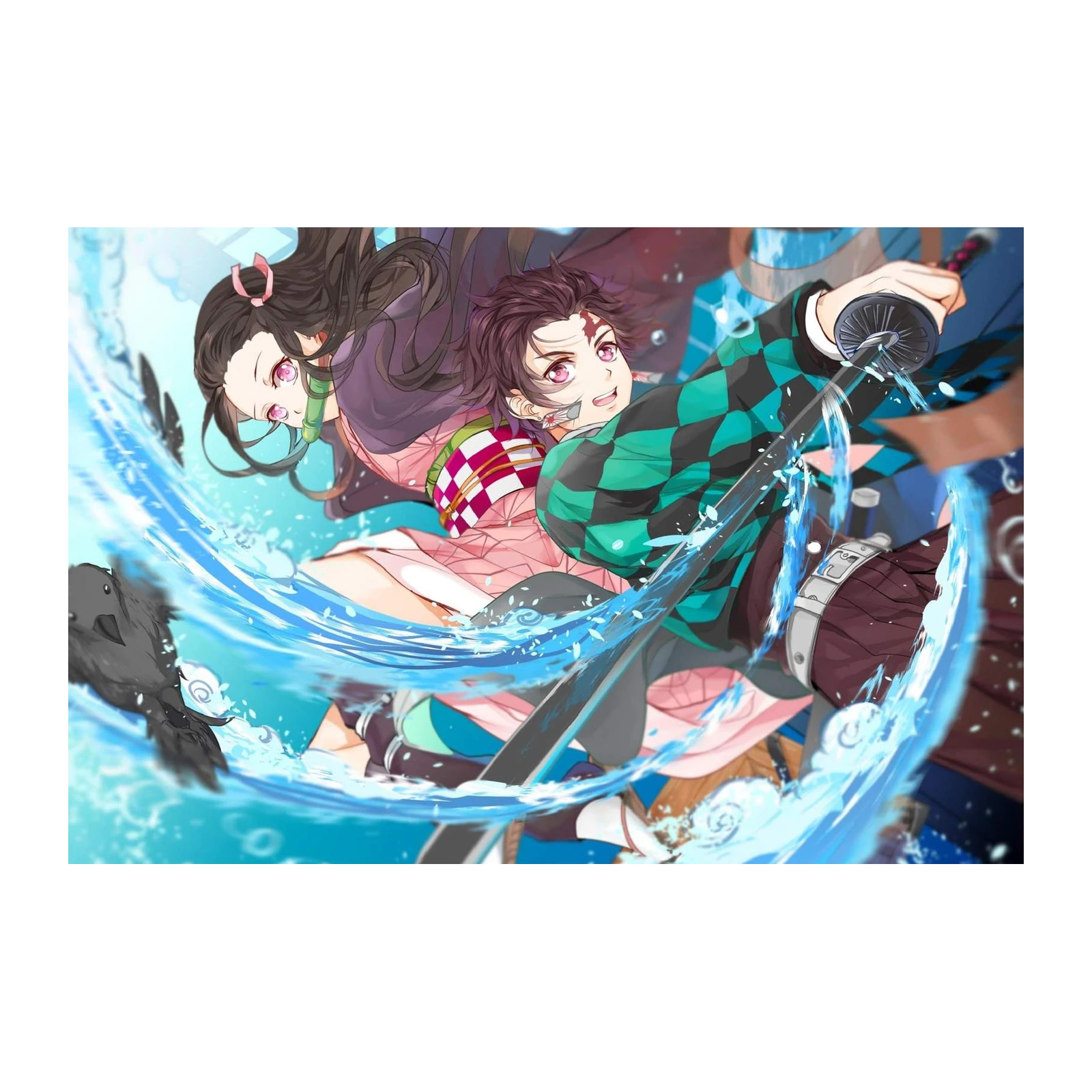 Dynamic Anime Duo Water Strike Wall Art