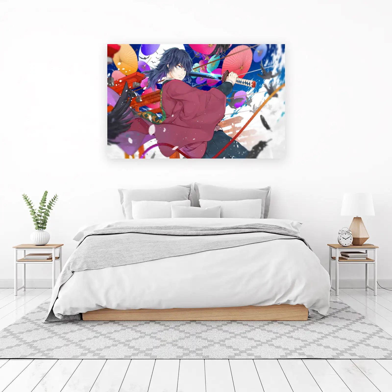 Anime Samurai Warrior Red Kimono Wall Art