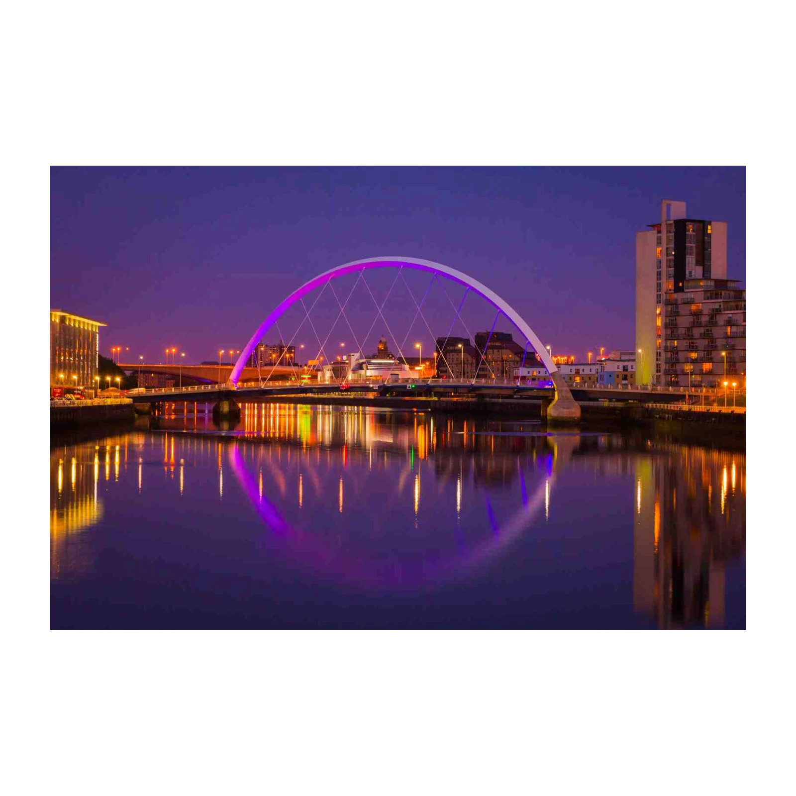 Modern City Bridge Purple Lights Wall Art