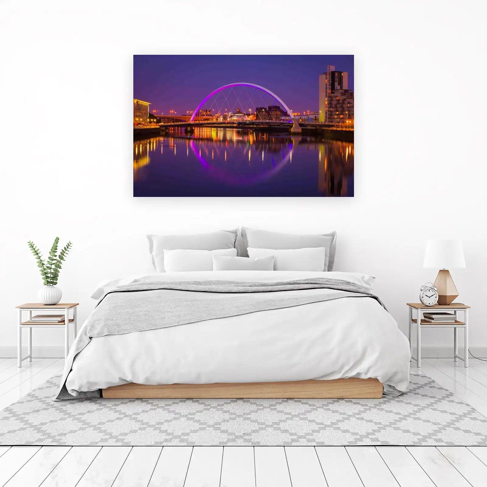 Modern City Bridge Purple Lights Wall Art