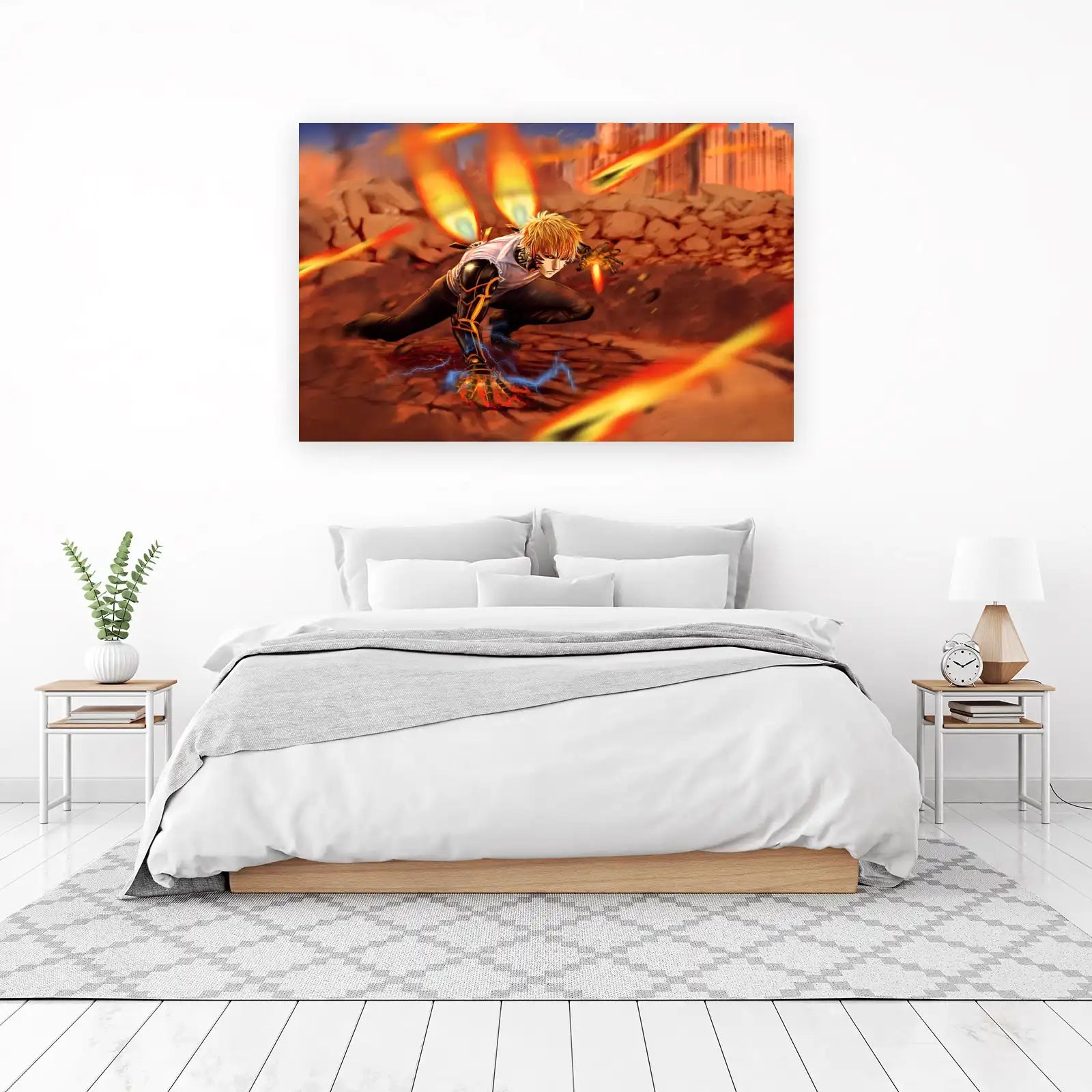 Fiery Cyborg Anime Warrior Wall Art