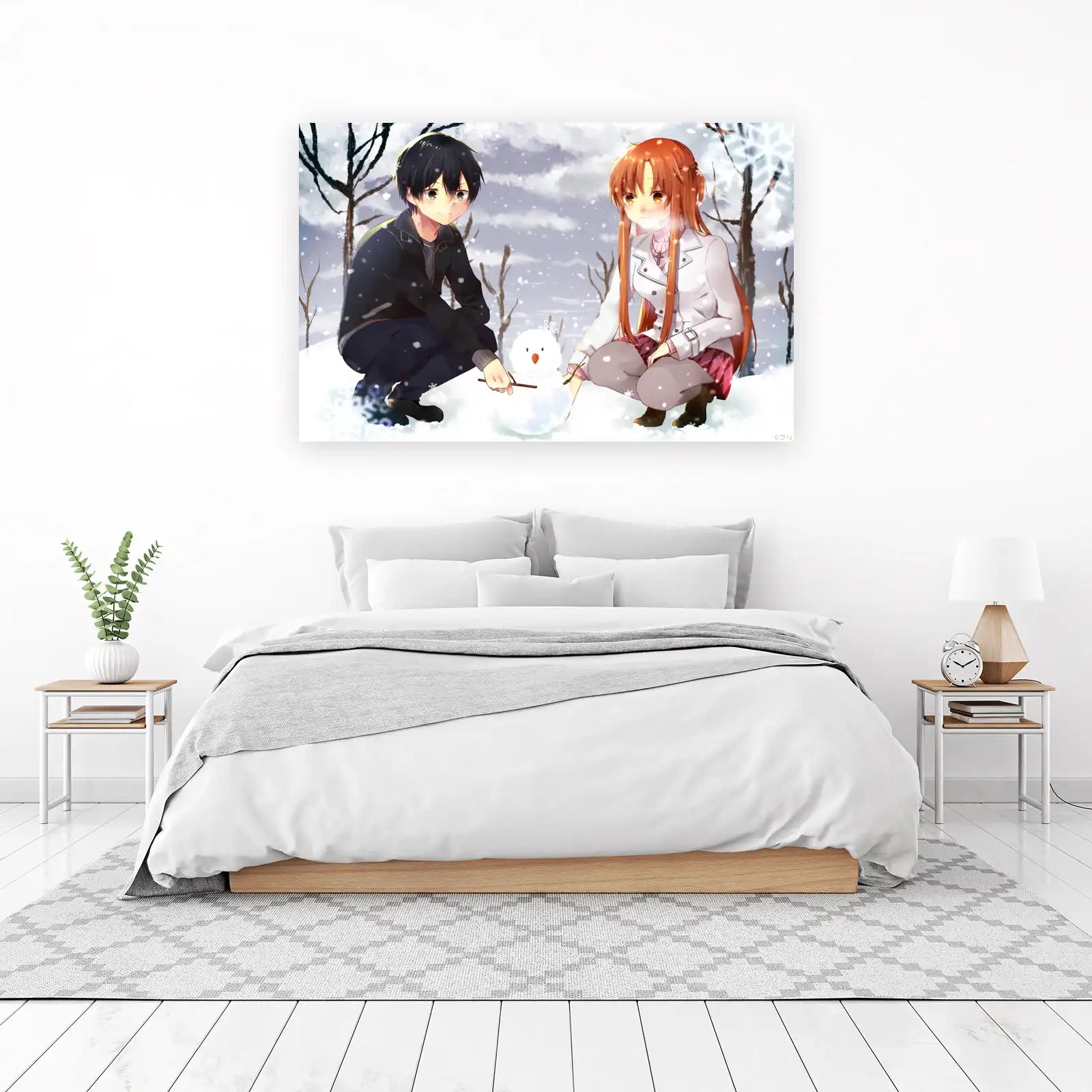 Anime Couple Snowman Winter Romance Wall Art