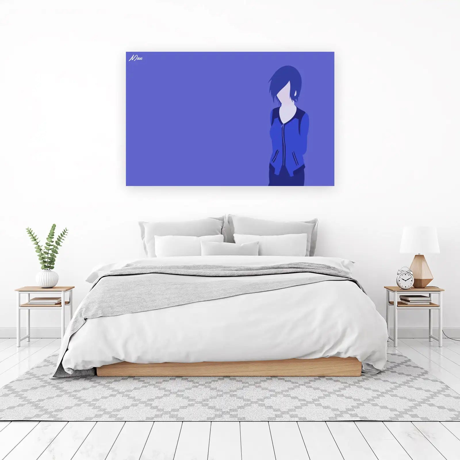 Minimalist Anime Character Blue Jacket Wall Art