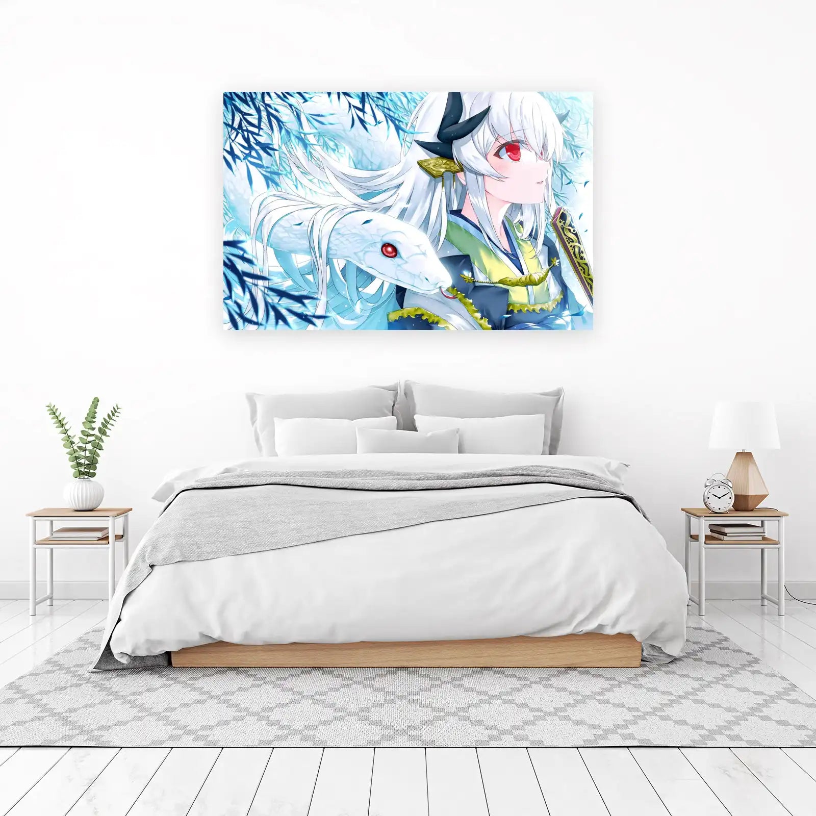 Mystic White Serpent & Anime Girl Wall Art