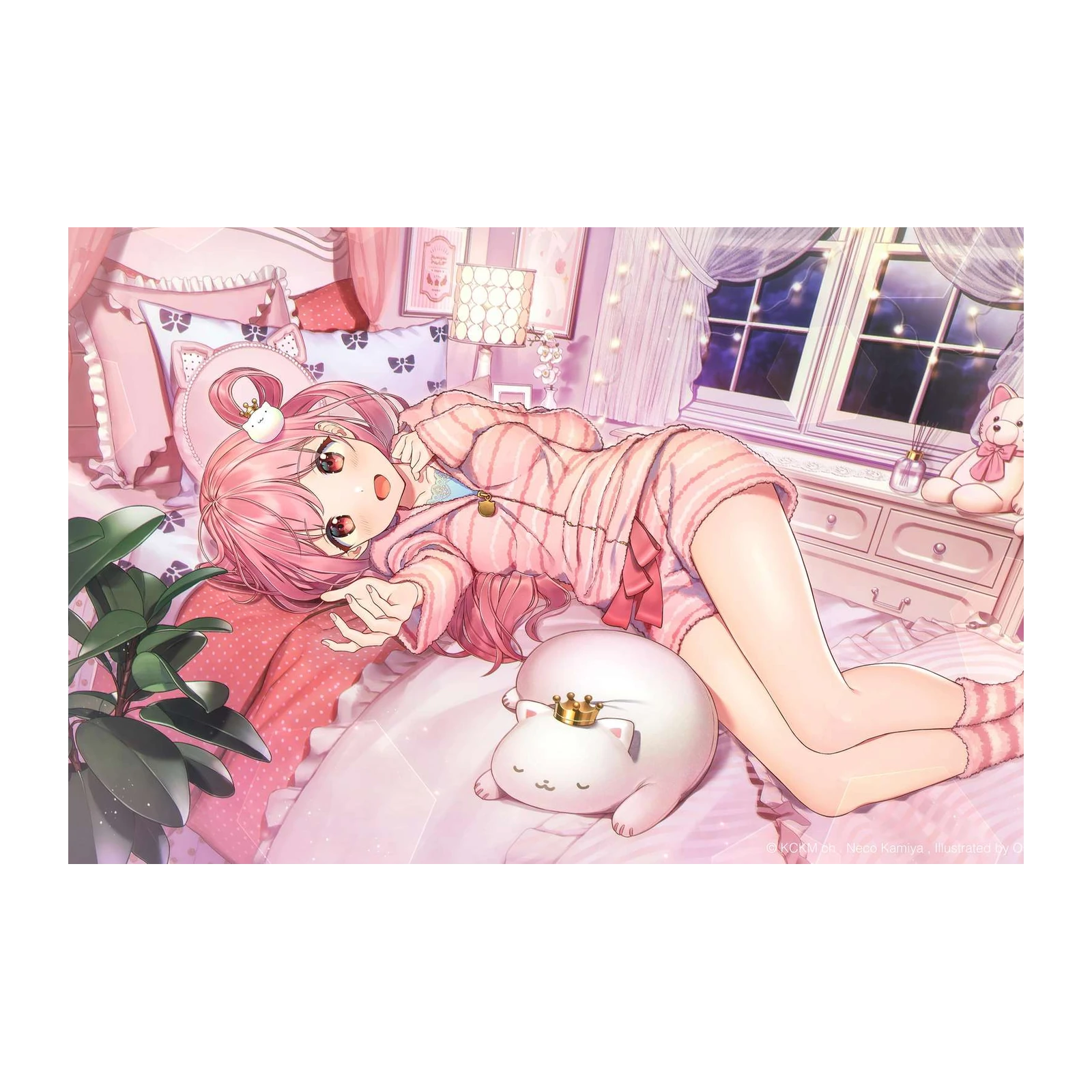 Cozy Pink Bedroom Anime Girl Wall Art