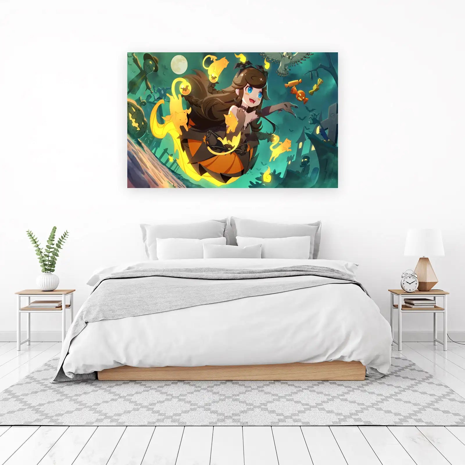 Enchanting Halloween Girl & Cats Wall Art