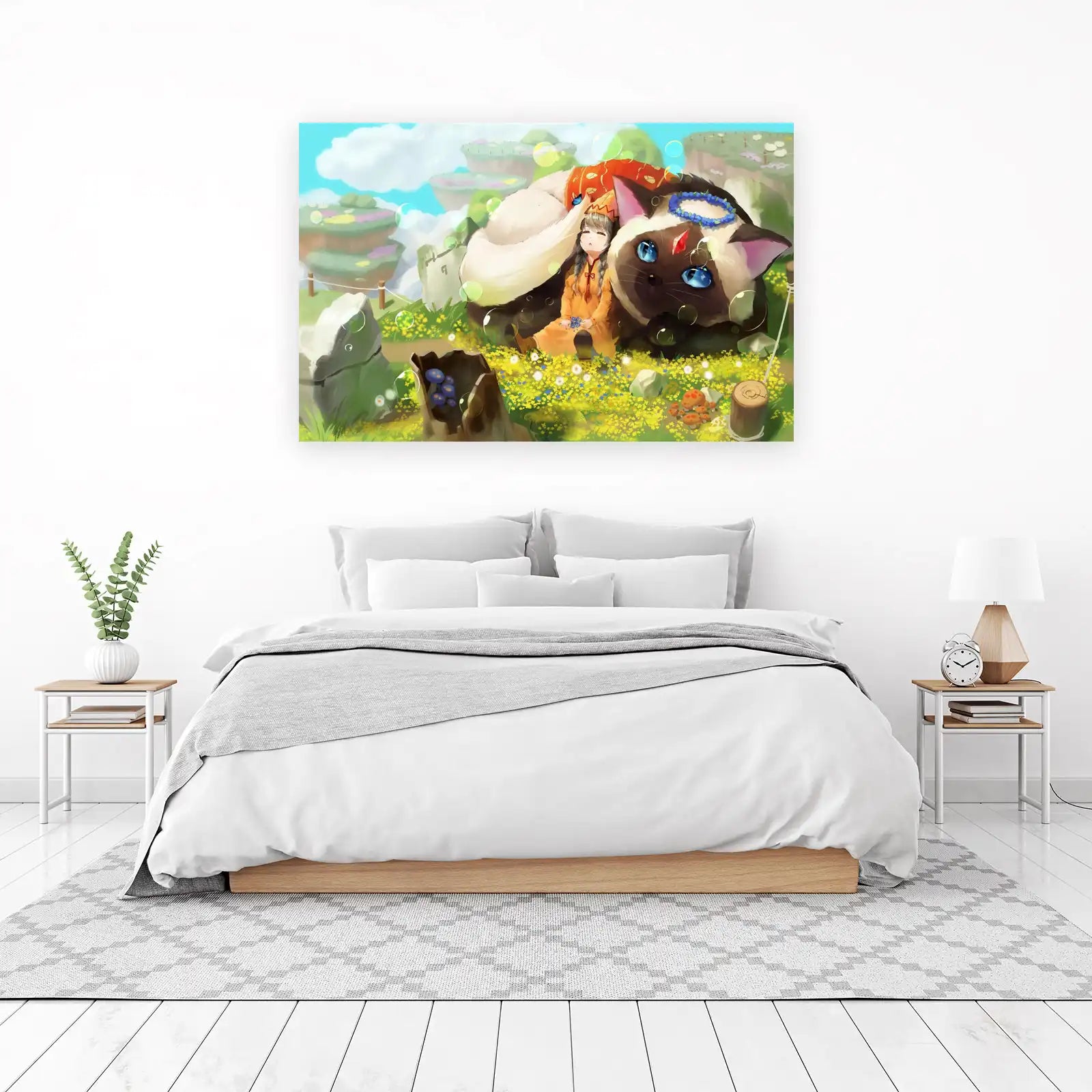Anime Girl & Giant Cat Dreamscape Wall Art