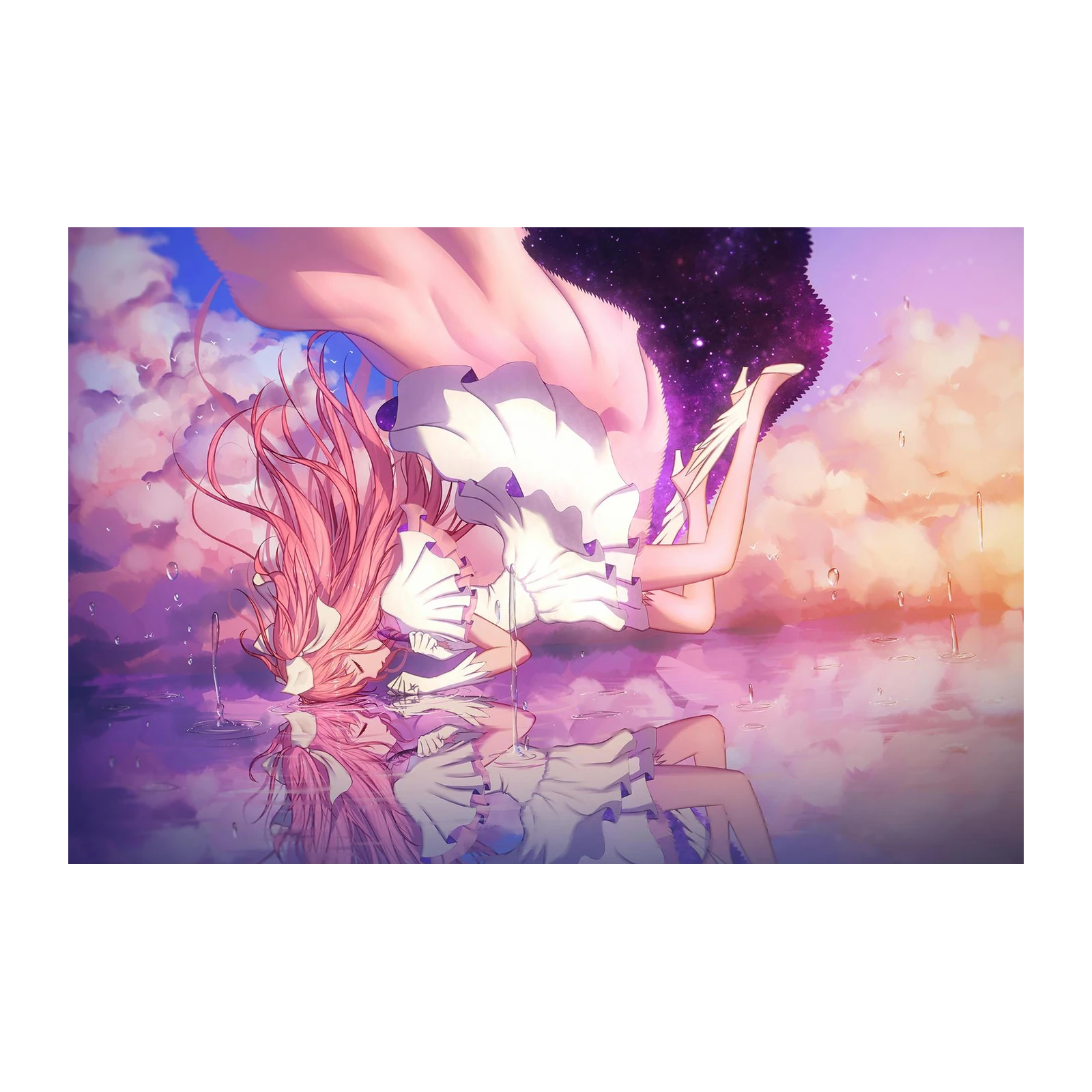 Magical Girl Reflecting on Pink Clouds Wall Art