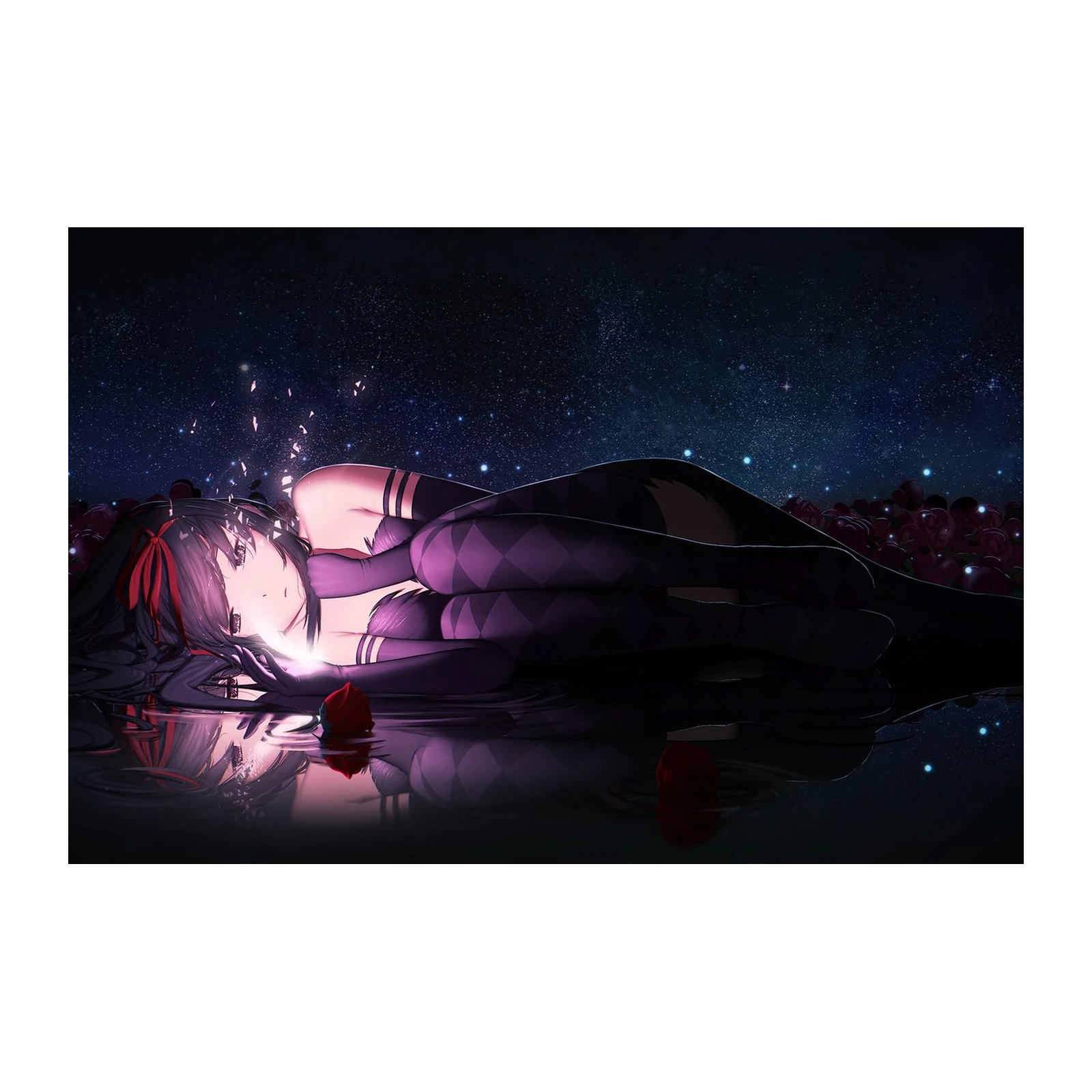 Enigmatic Anime Girl Starry Night Wall Art