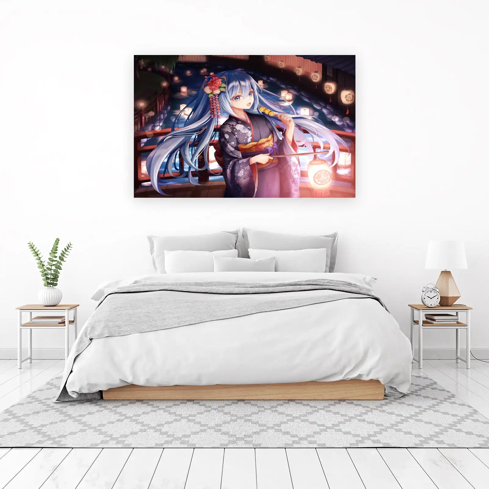 Enchanting Anime Girl Kimono Lantern Festival Wall Art