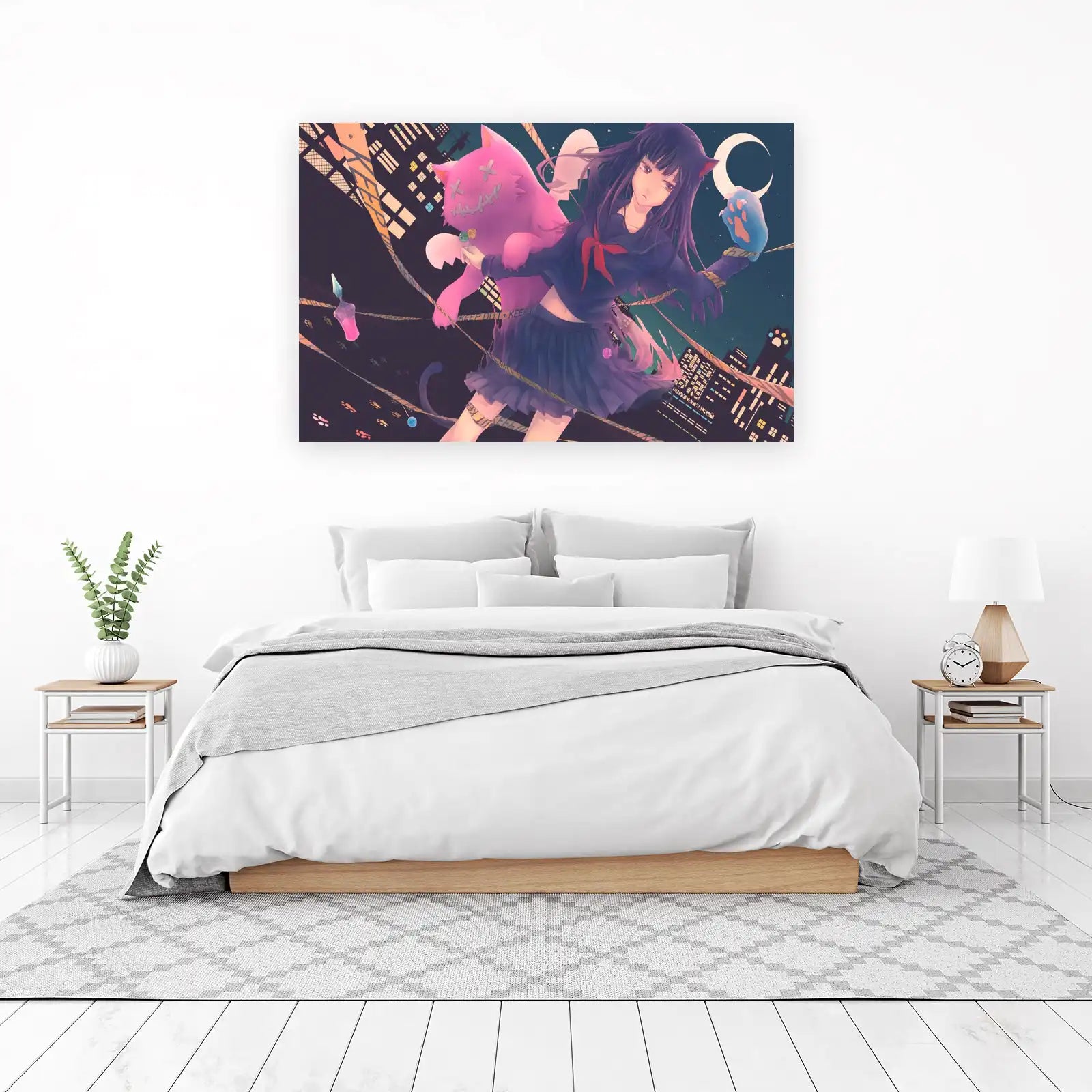 Anime Cat Girl Cityscape Wall Art