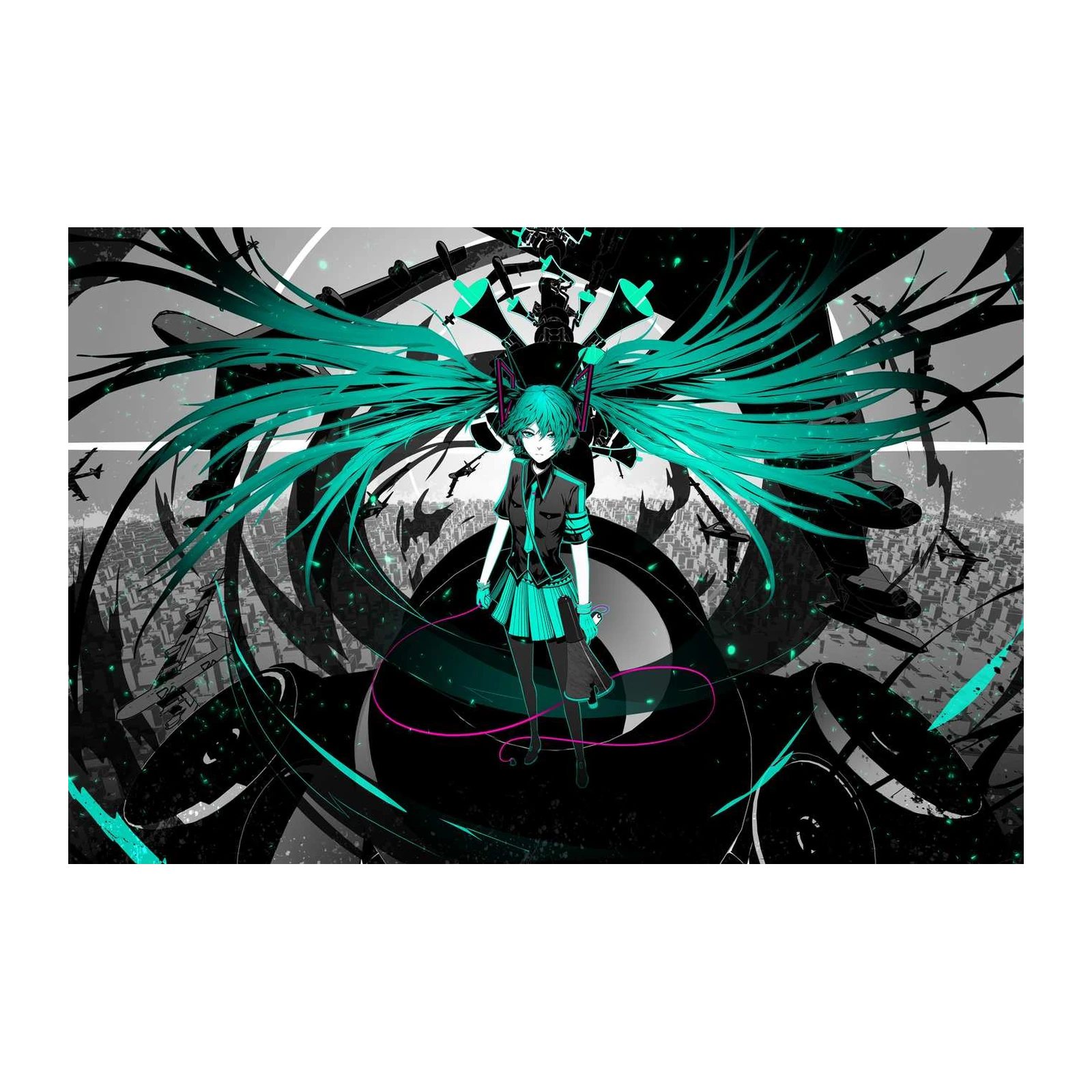 Cyberpunk Anime Girl Teal Wings Wall Art