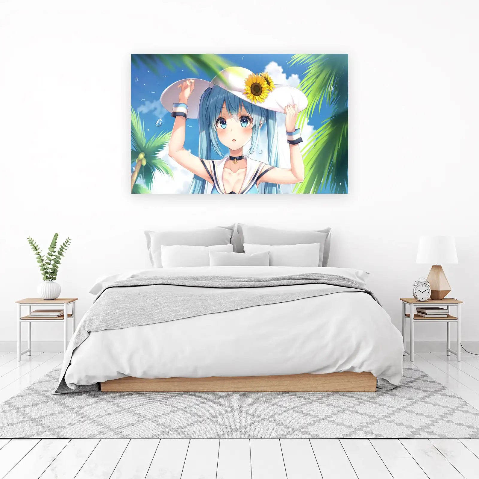 Summer Anime Girl Sunflower Hat Wall Art