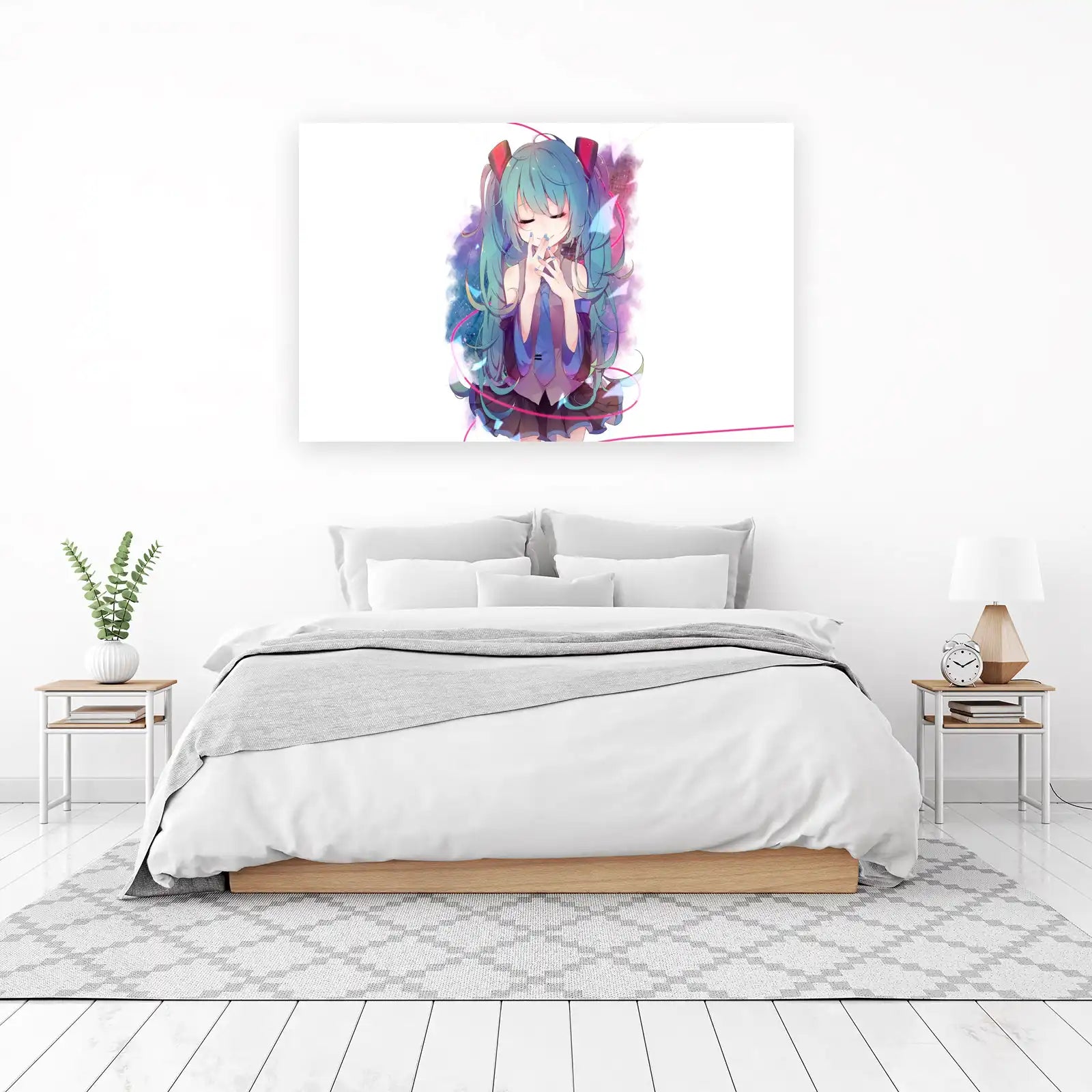 Dreamy Anime Girl Teal Hair Wall Art