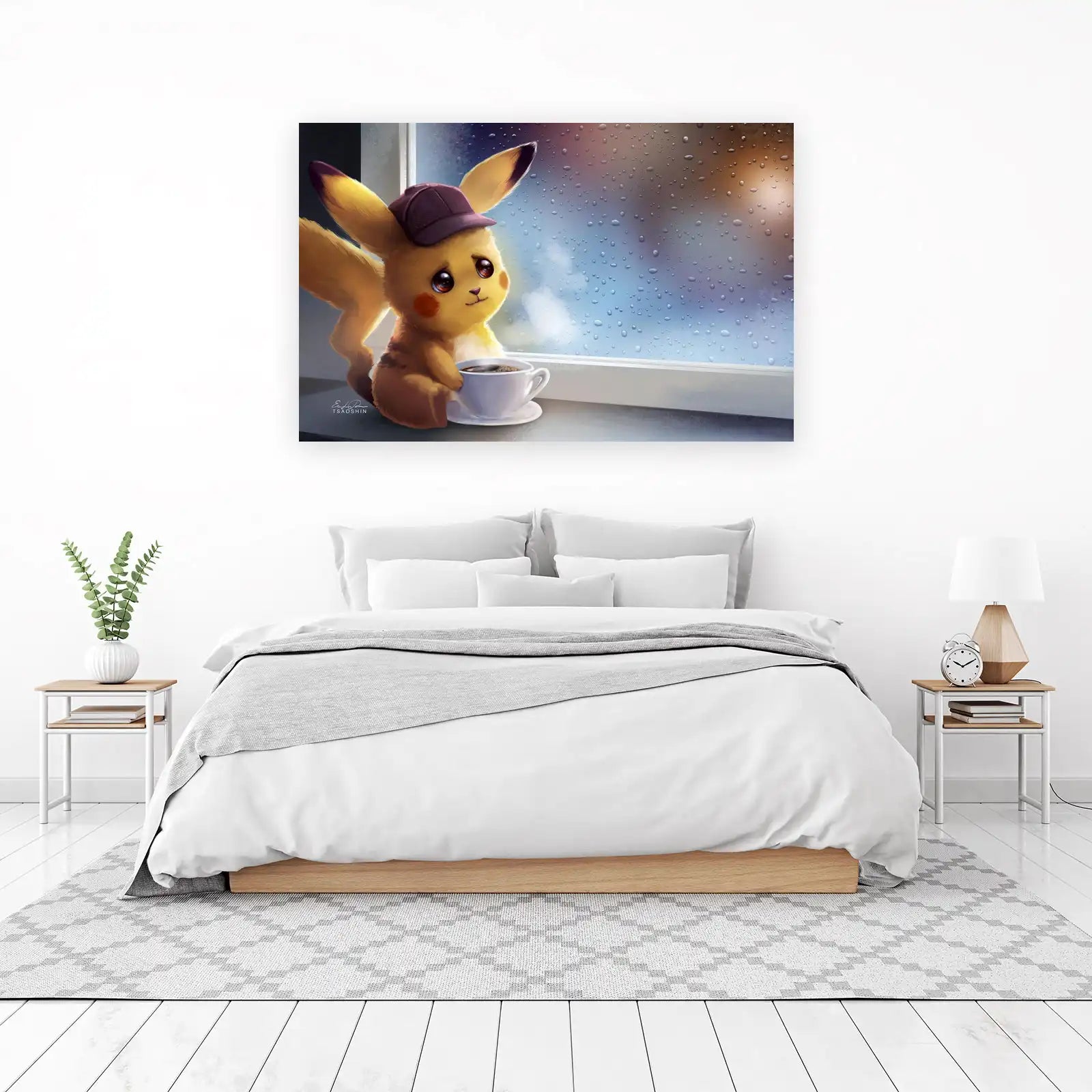 Cozy Detective Pikachu Rainy Day Wall Art