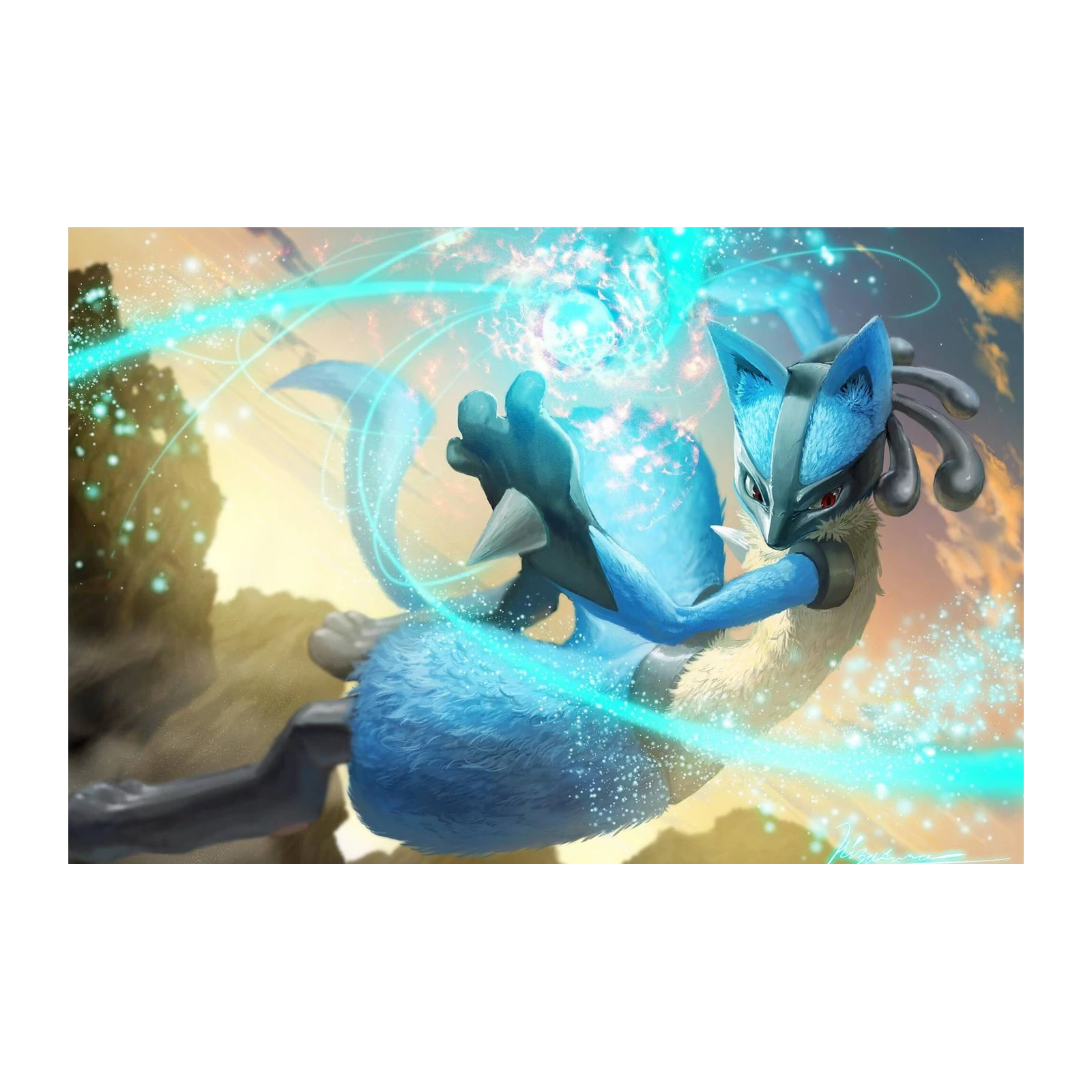 Dynamic Lucario Aura Sphere Wall Art