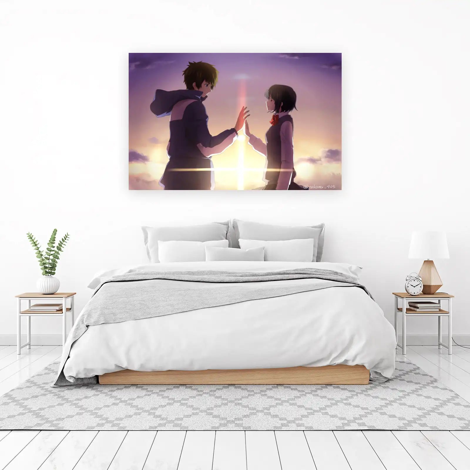 Romantic Anime Couple Sunset Wall Art