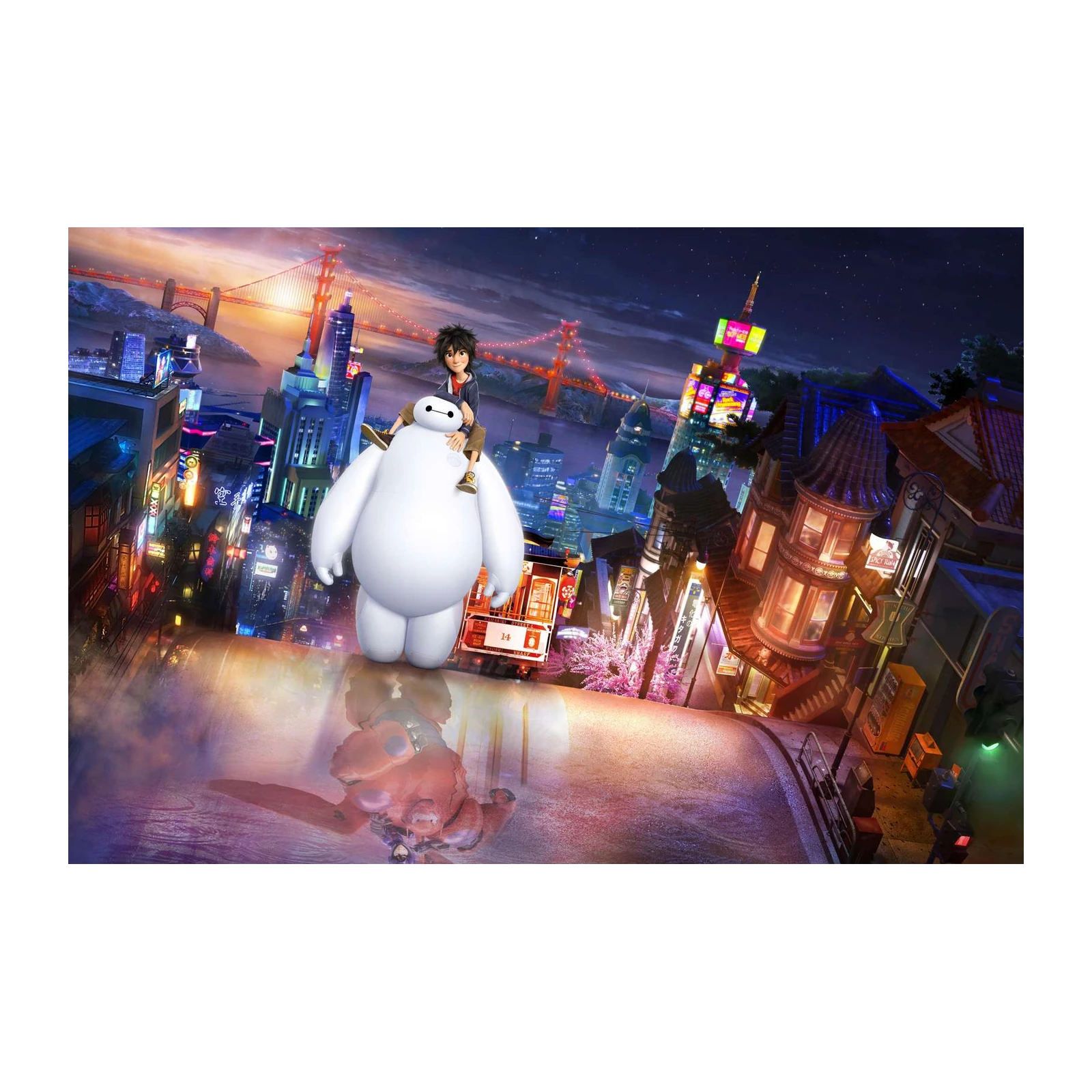 Baymax & Hiro Cityscape Wall Art