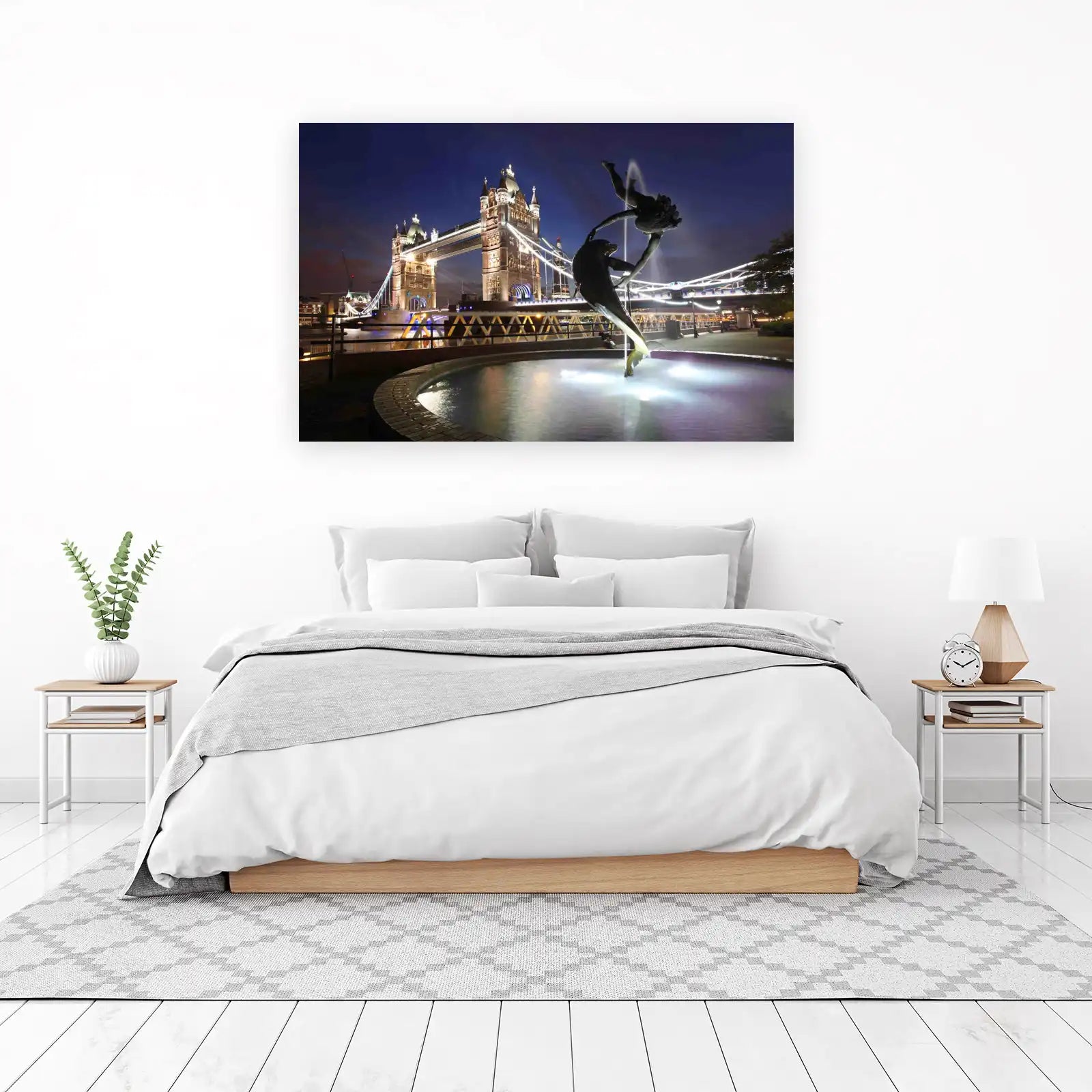 London Tower Bridge Night Fountain Wall Art