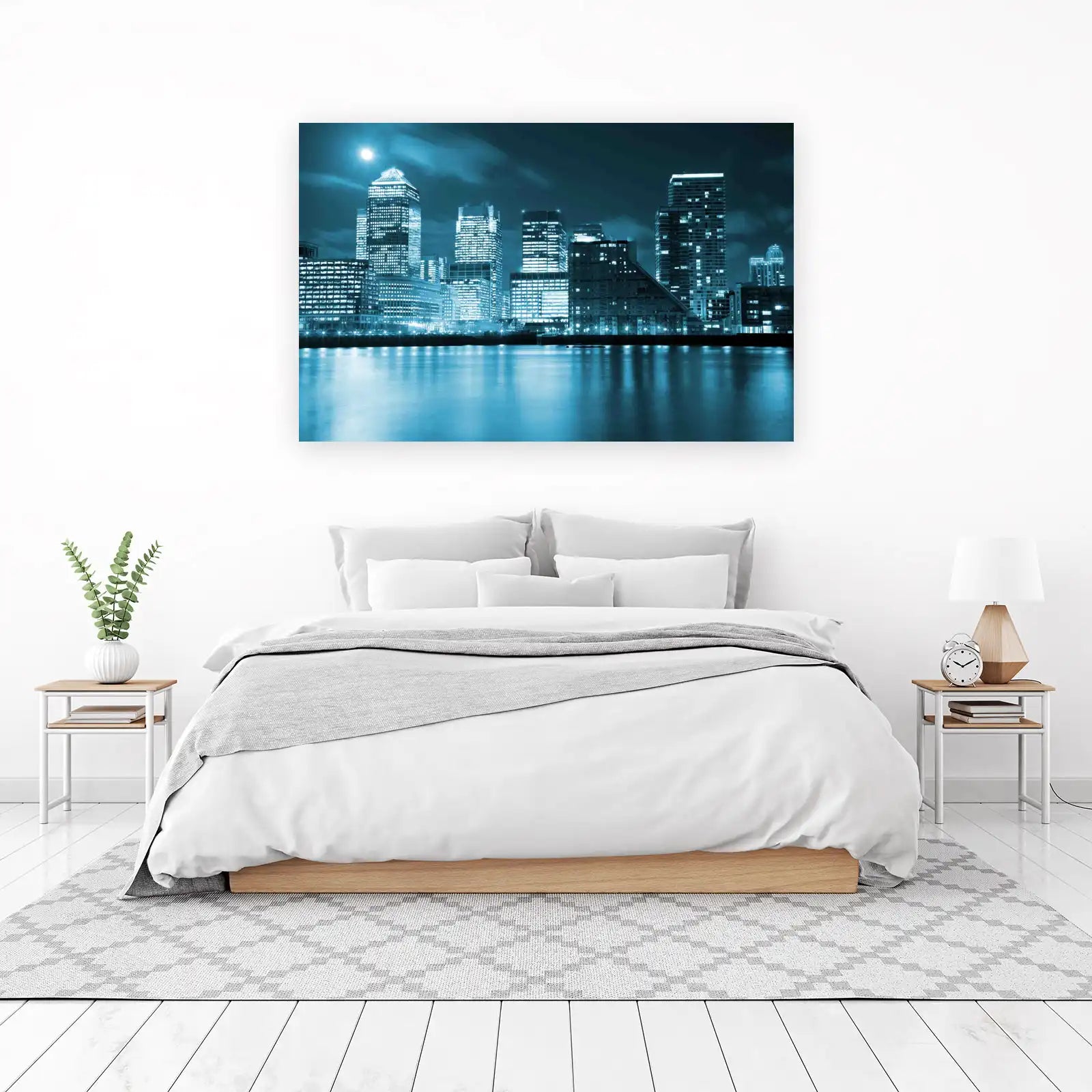 Modern Cityscape Blue Night Wall Art
