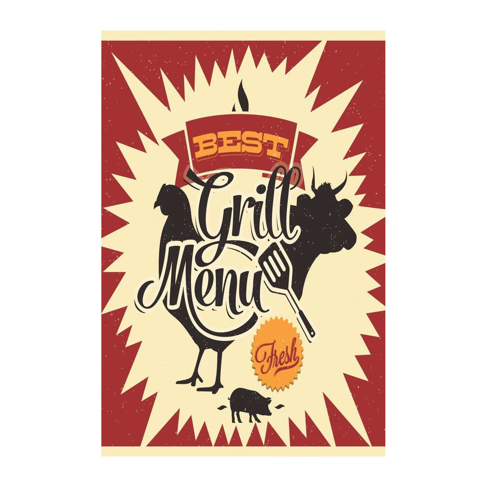 Vintage Grill & BBQ Menu Wall Art