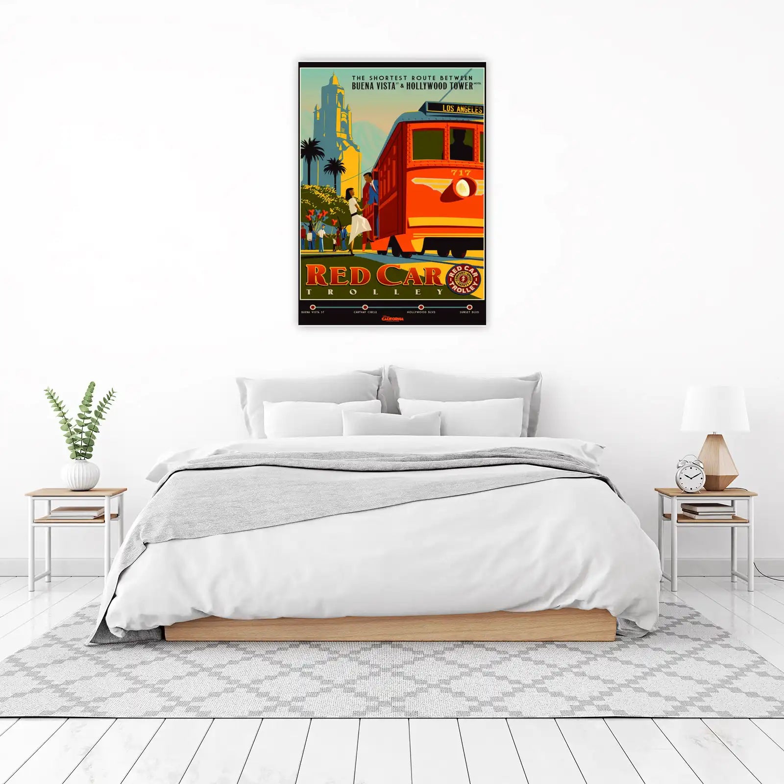 Retro LA Red Car Trolley Hollywood Vintage Wall Art