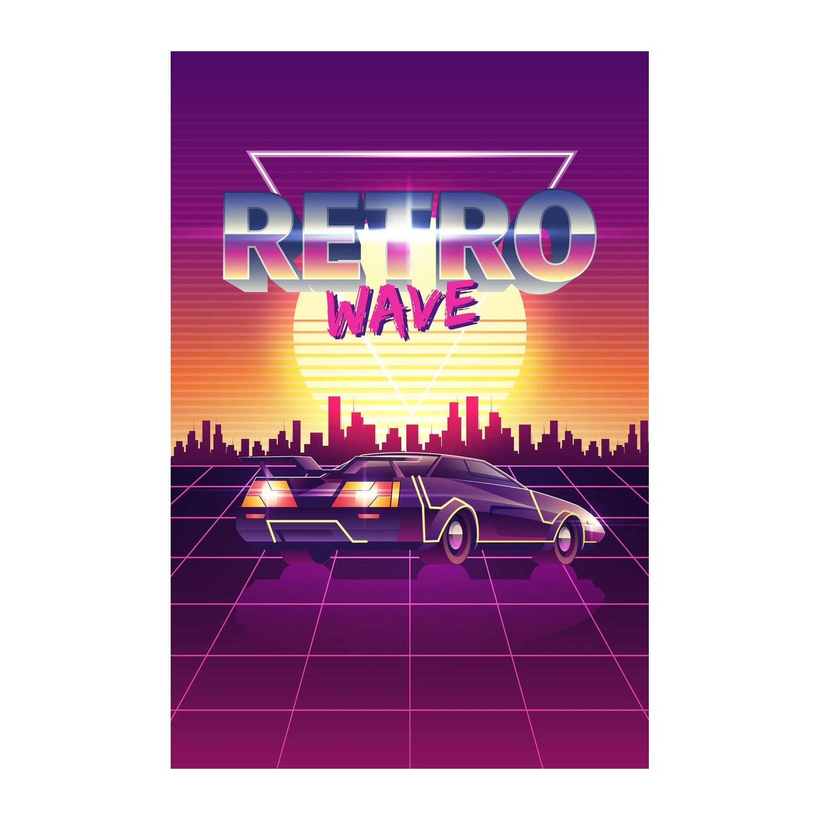Retro Synthwave Car Sunset Wall Art