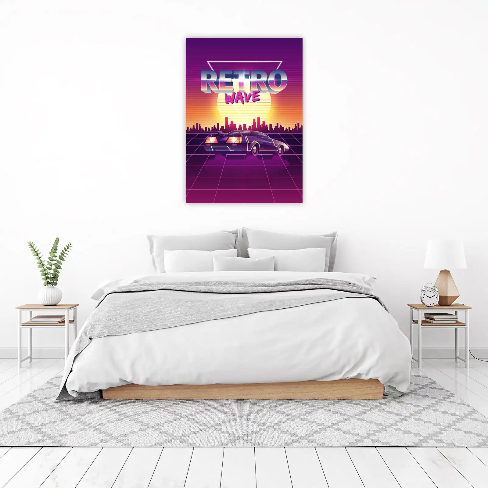 Retro Synthwave Car Sunset Wall Art