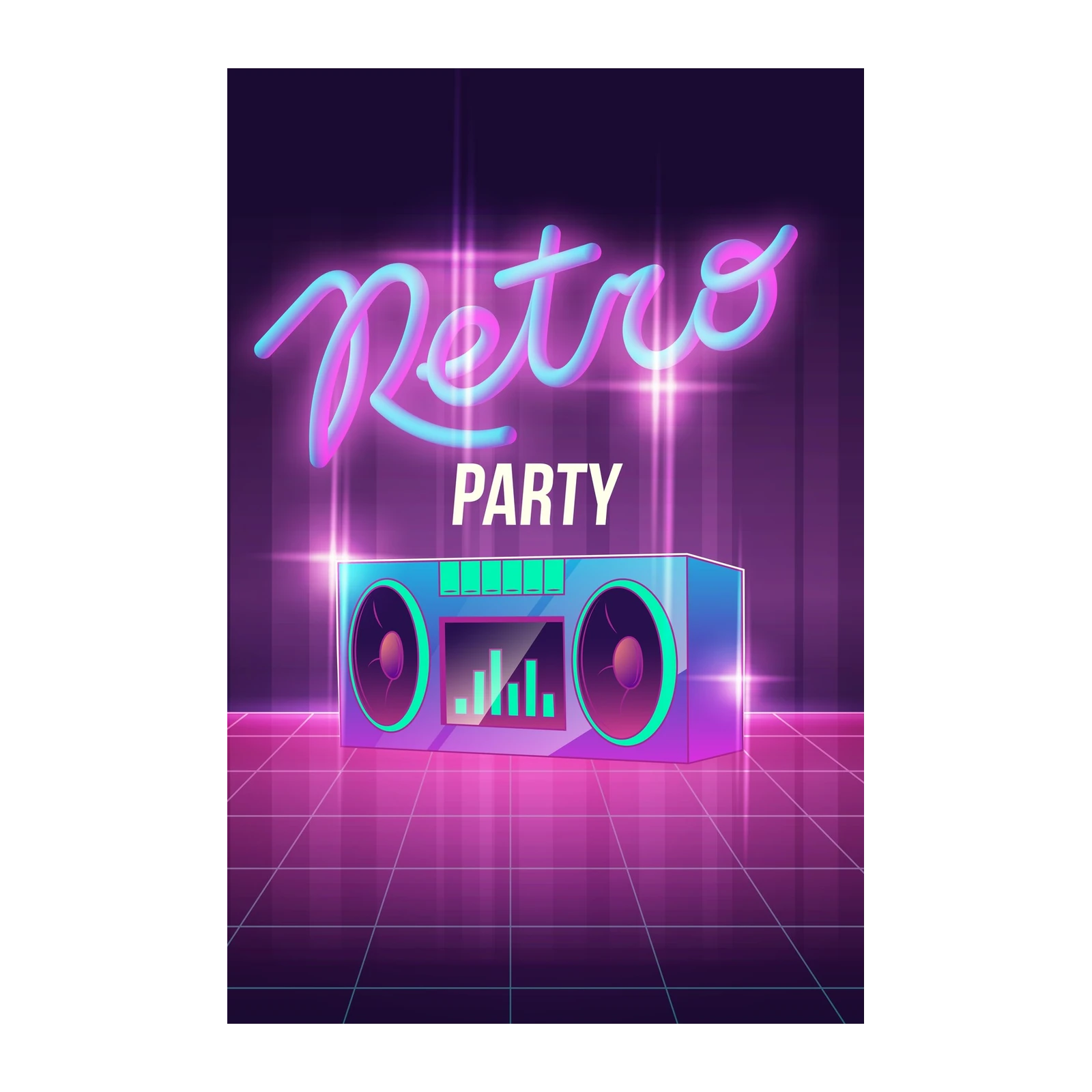 Retro Boombox Neon Vibes Wall Art