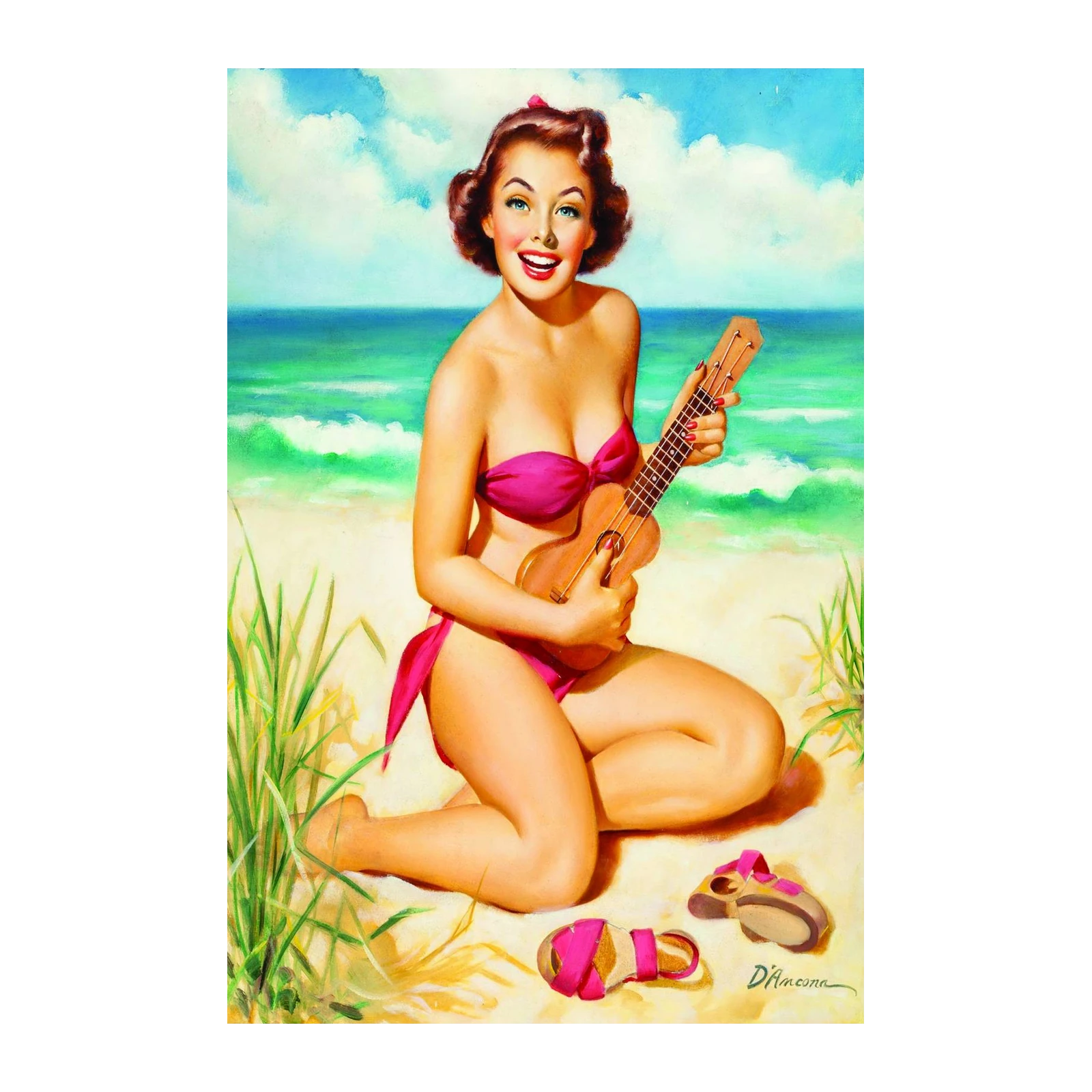 Retro Beach Babe Ukulele Wall Art