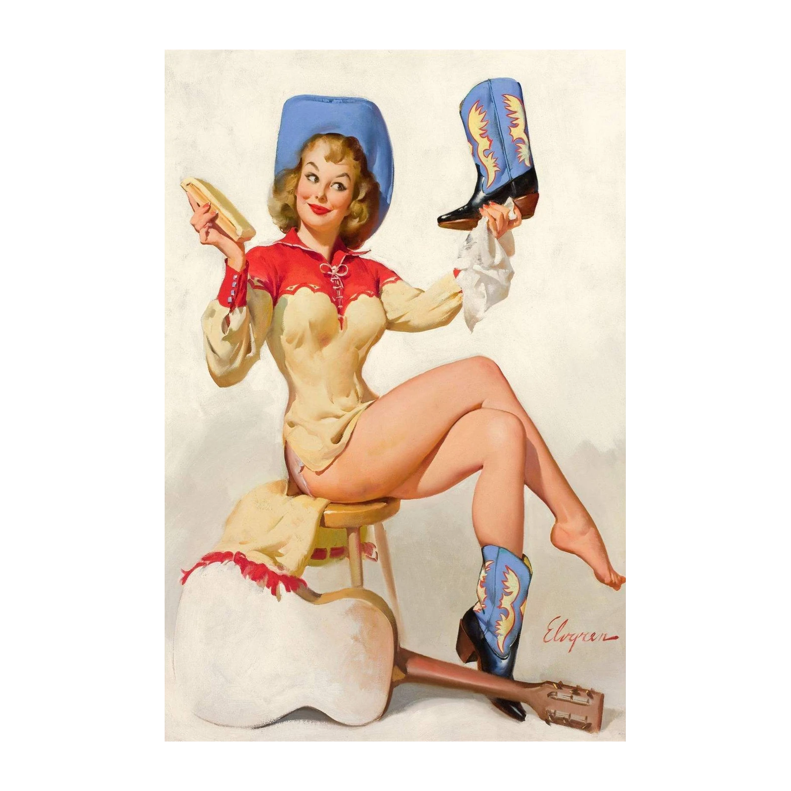 Vintage Pin-up Cowgirl Boot Shine Wall Art
