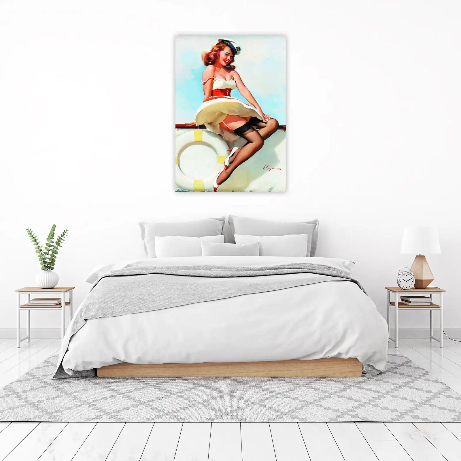 Nautical Pin-Up Girl Red White Blue Wall Art