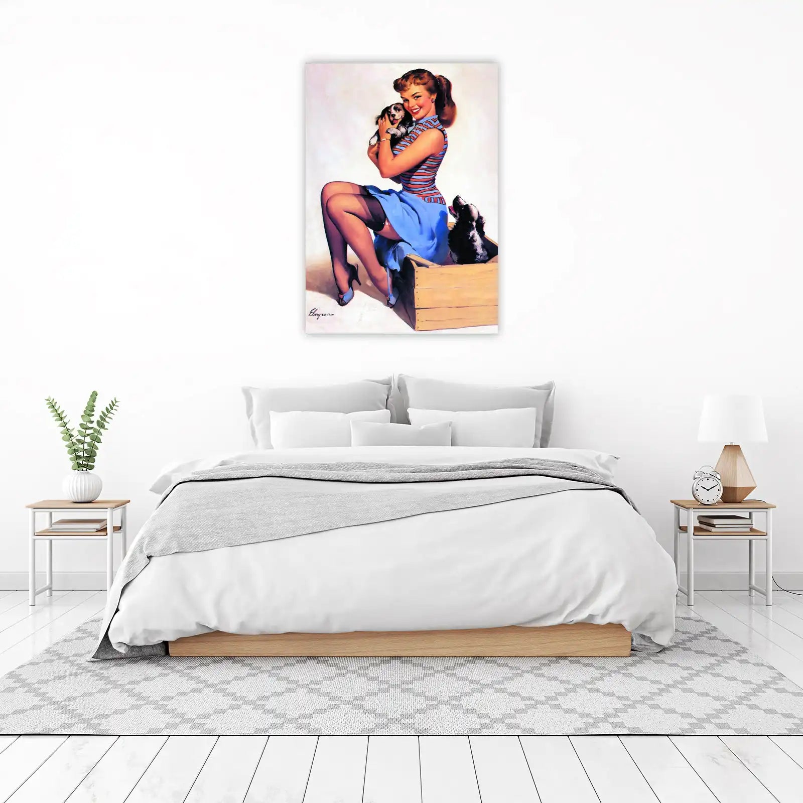 Retro Pin-Up Girl with Puppies Wall Art