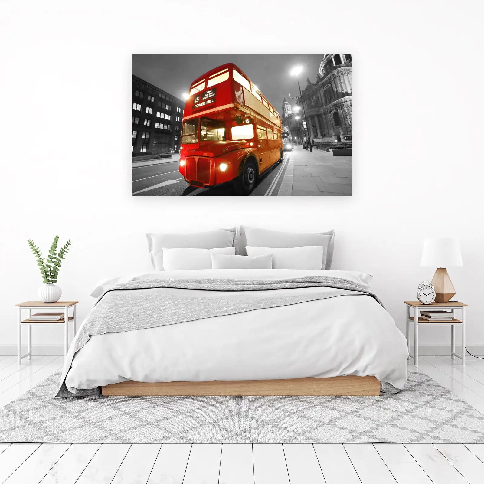Iconic London Red Bus Night Scene Wall Art