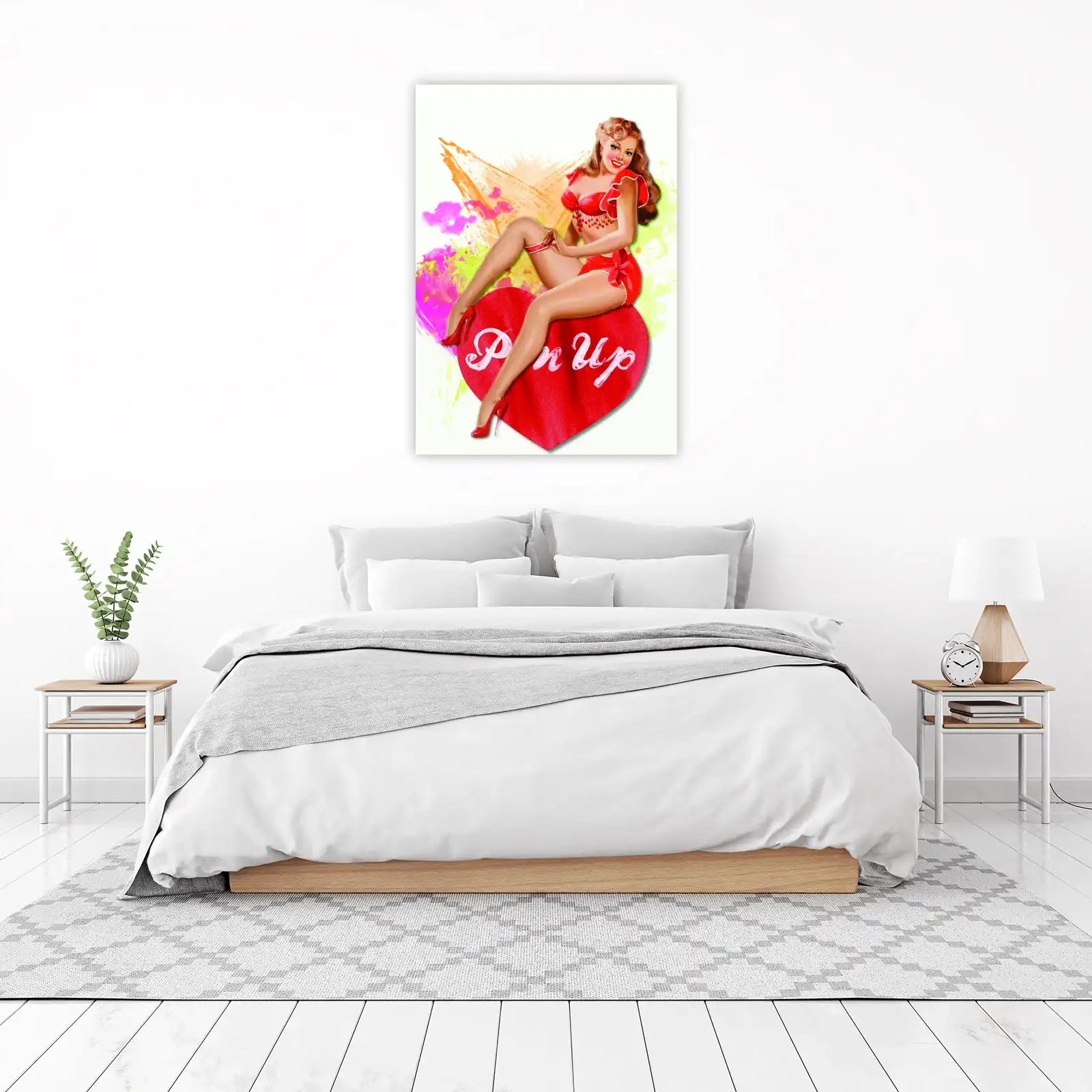 Retro Pin Up Girl Red Heart Wall Art