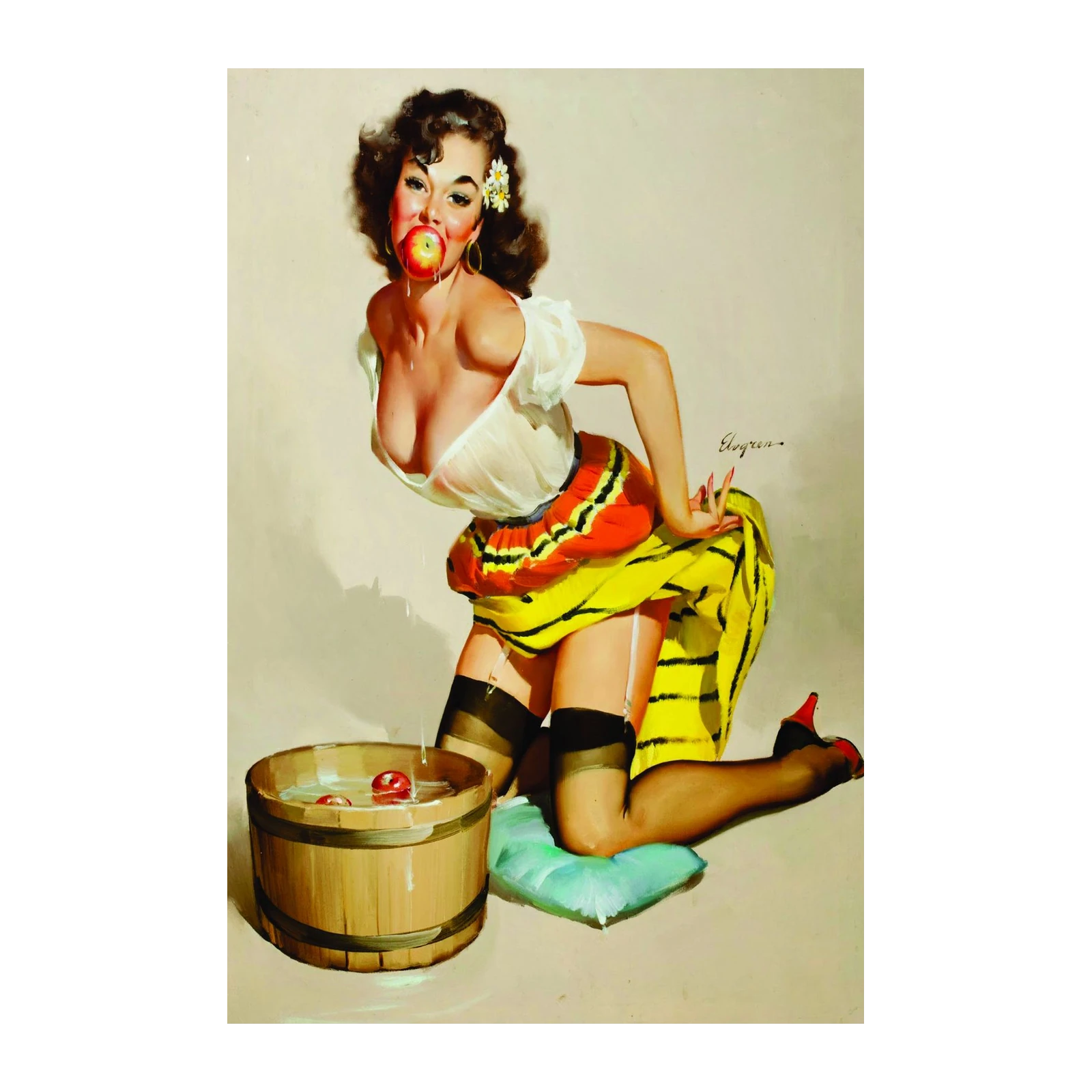 Vintage Pin-up Apple Bobbing Wall Art