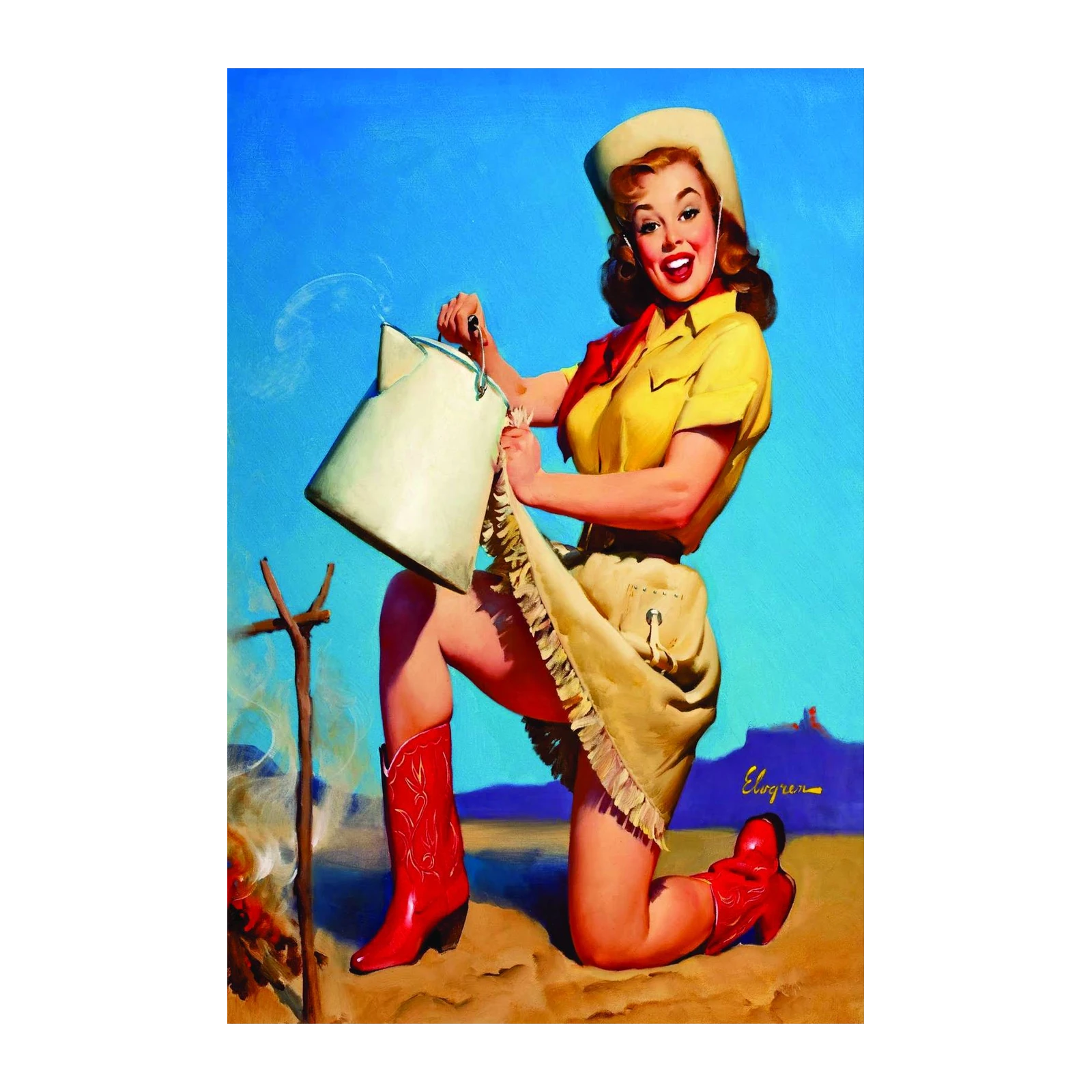 Retro Cowgirl With Milk Jug Wall Art