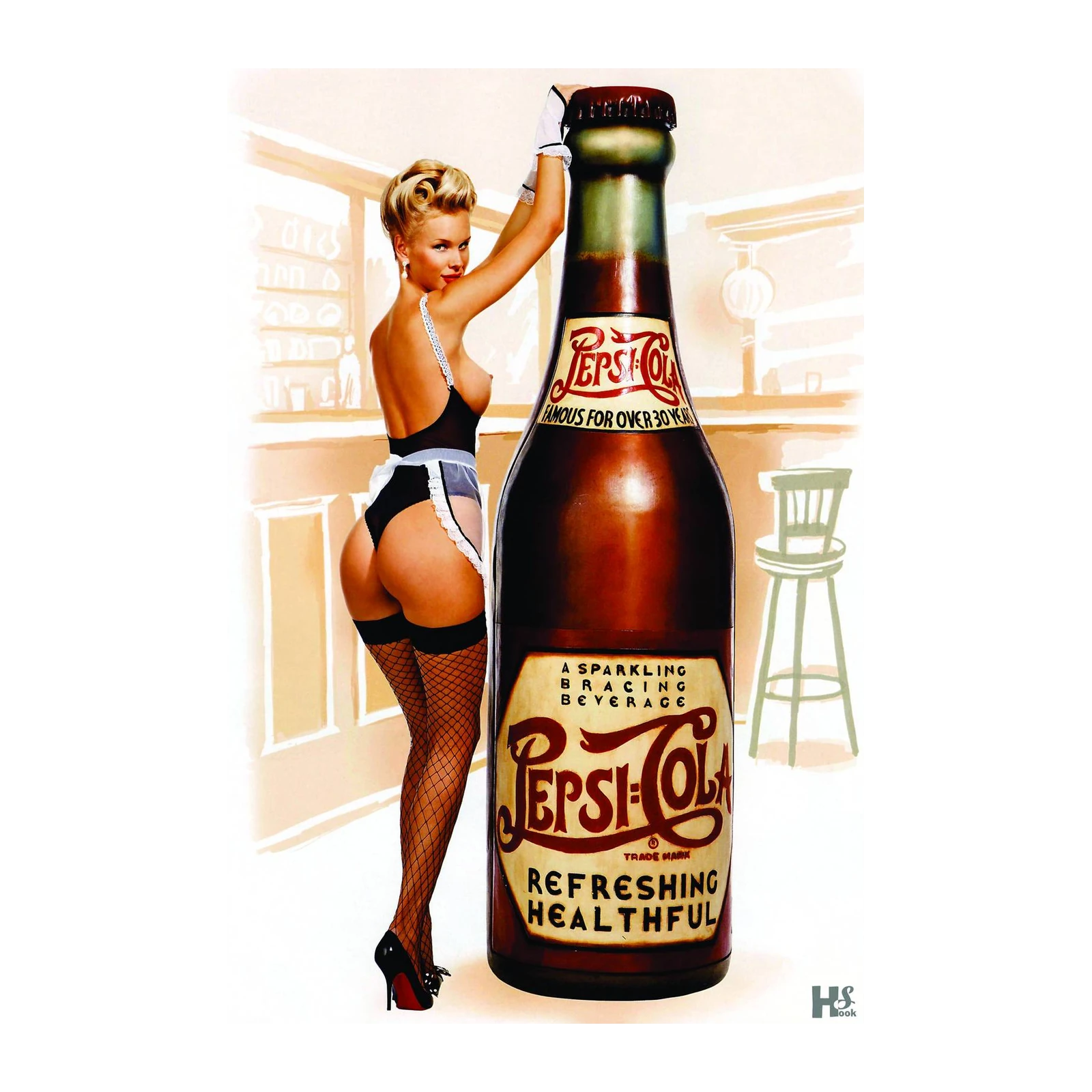 Vintage Pin-up Pepsi Bottle Wall Art