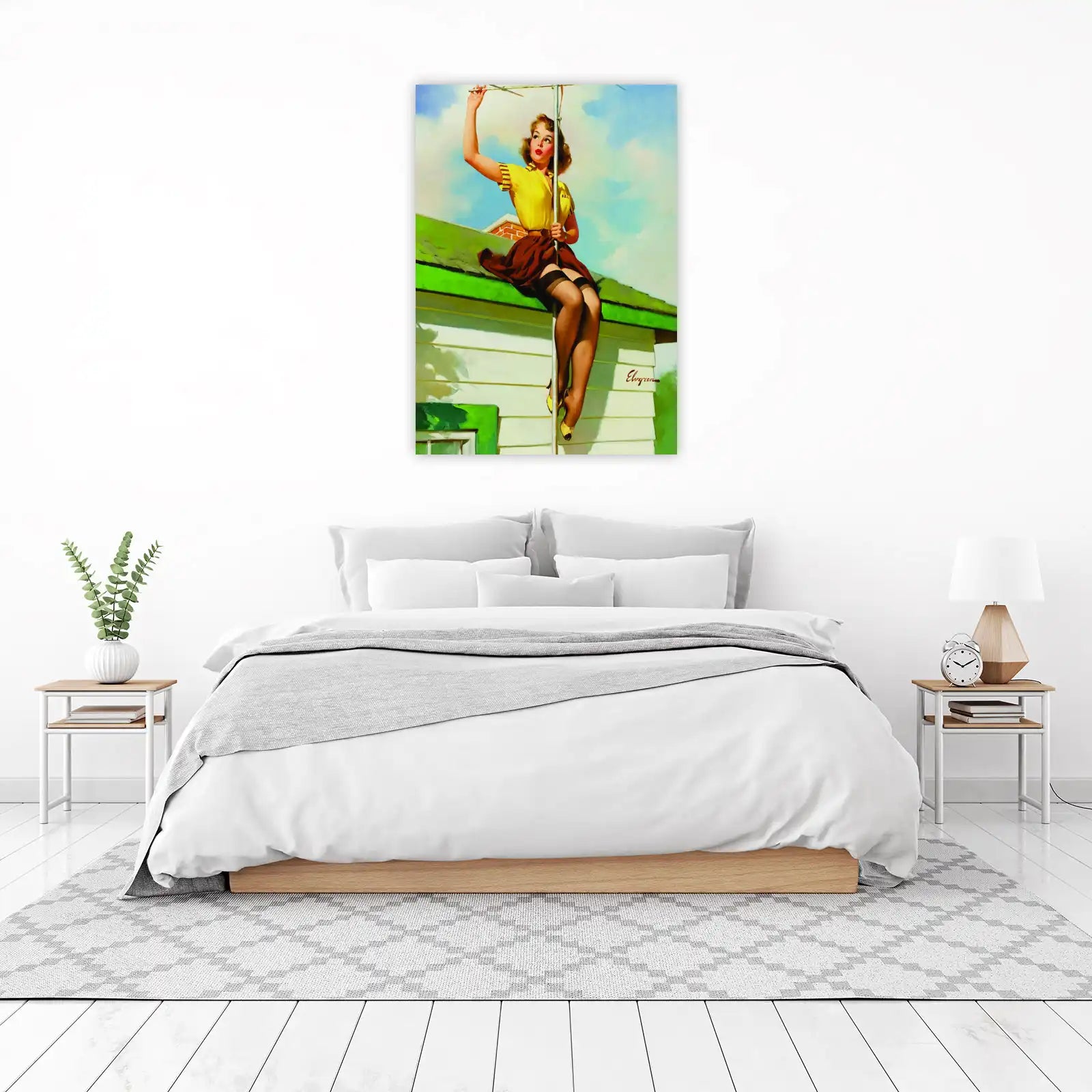 Retro Pin-Up Girl on Roof Wall Art