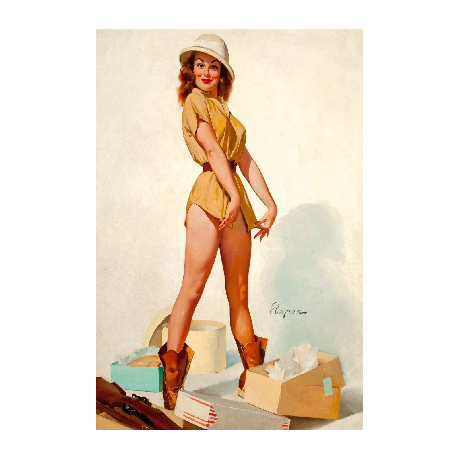 Retro Safari Pin-Up Girl Wall Art