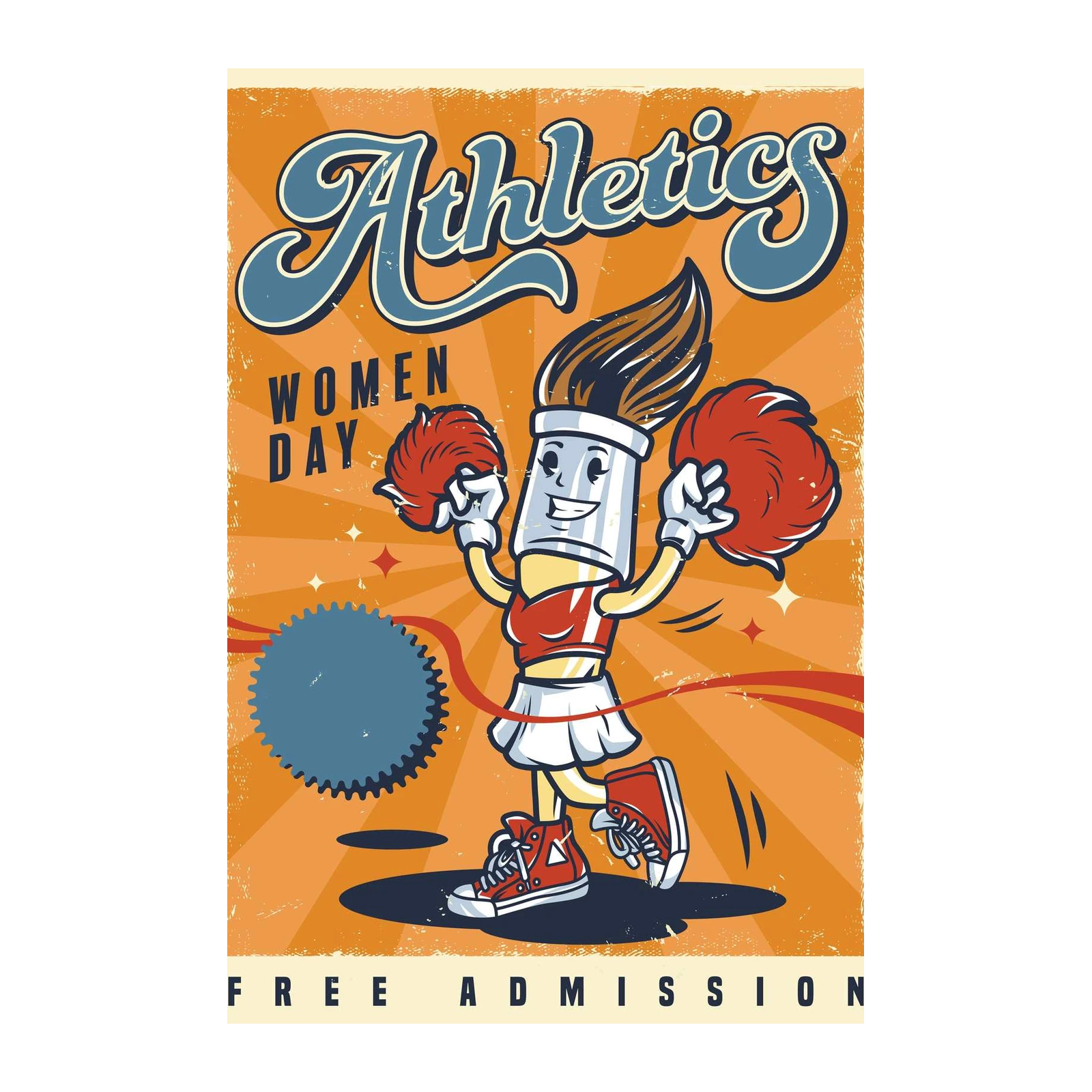 Retro Athletics Cheerleader Brush Wall Art