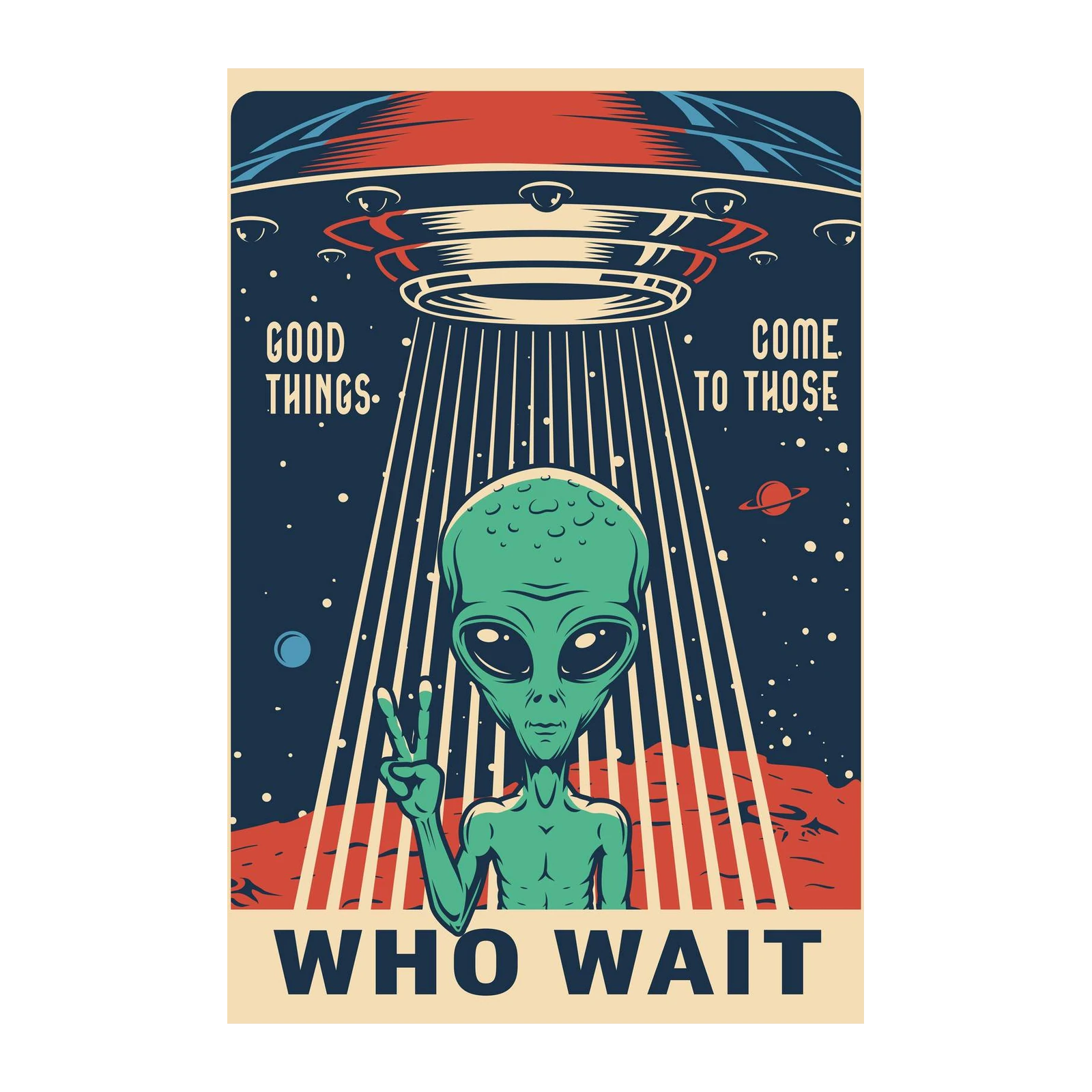 Alien Peace Sign UFO Vintage Wall Art