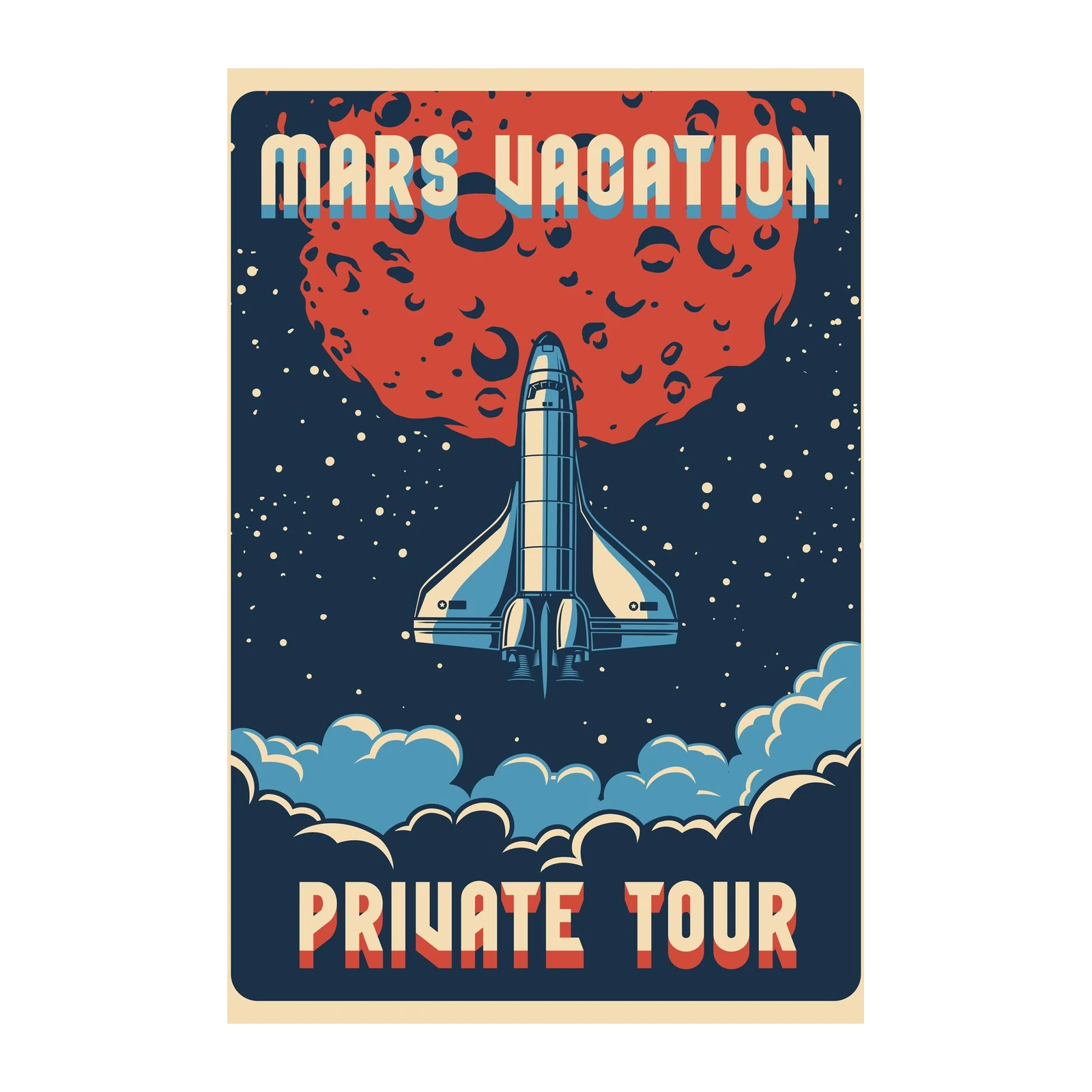 Retro Space Mars Vacation Private Tour Wall Art