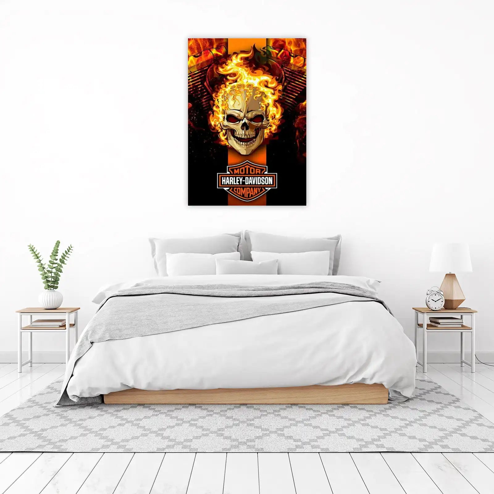 Fiery Skull Harley Davidson Wall Art