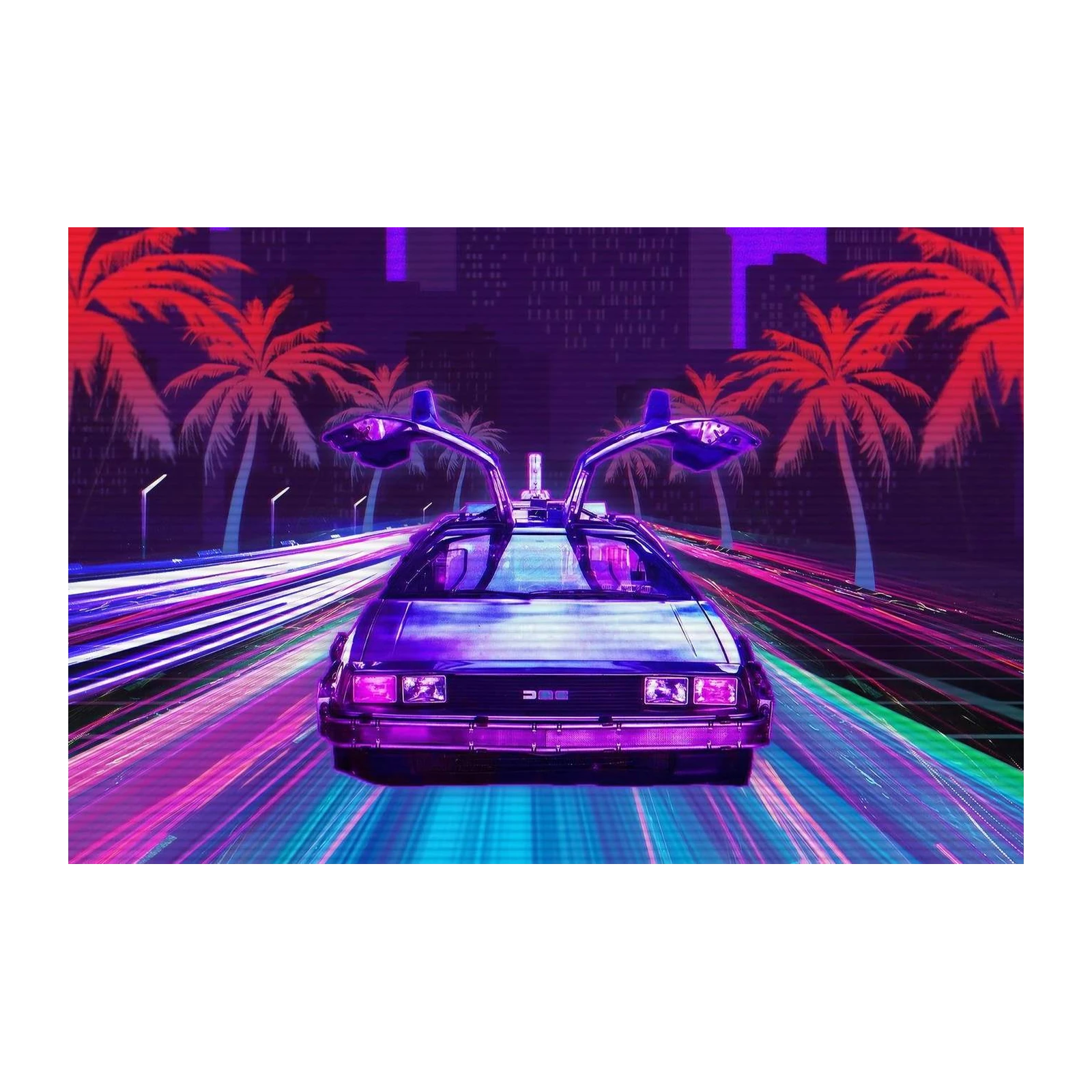 Retro DeLorean Night Drive Wall Art