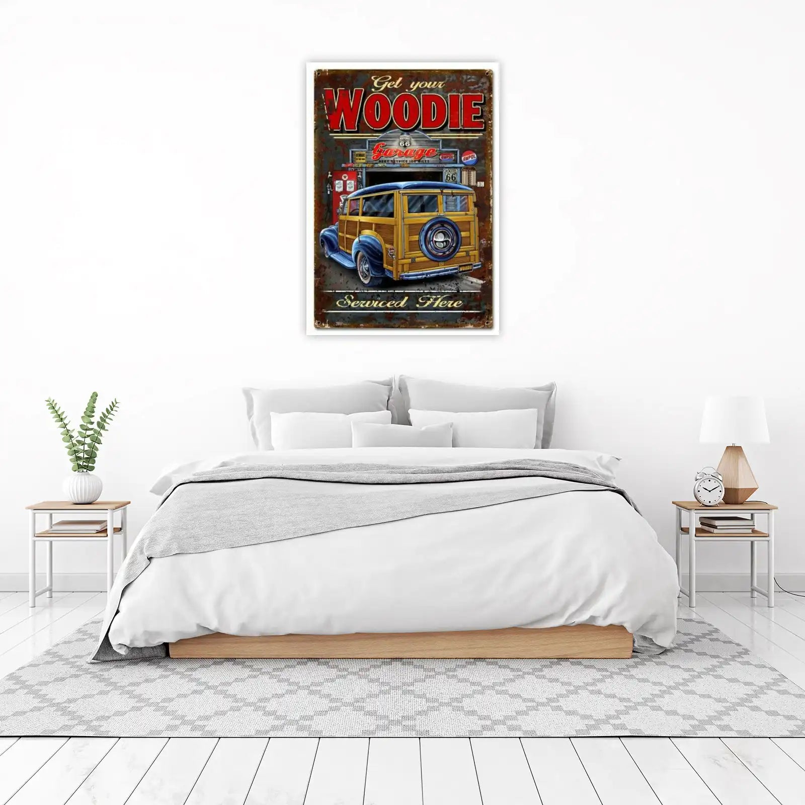 Retro Woodie Garage Route 66 Wall Art