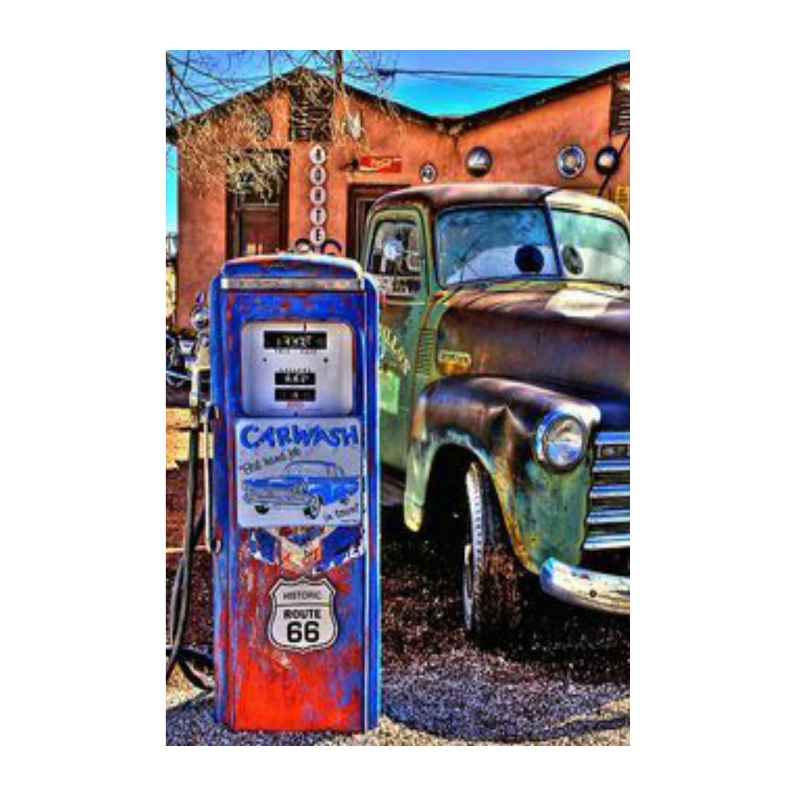 Vintage Route 66 Gas Pump & Truck Wall Art